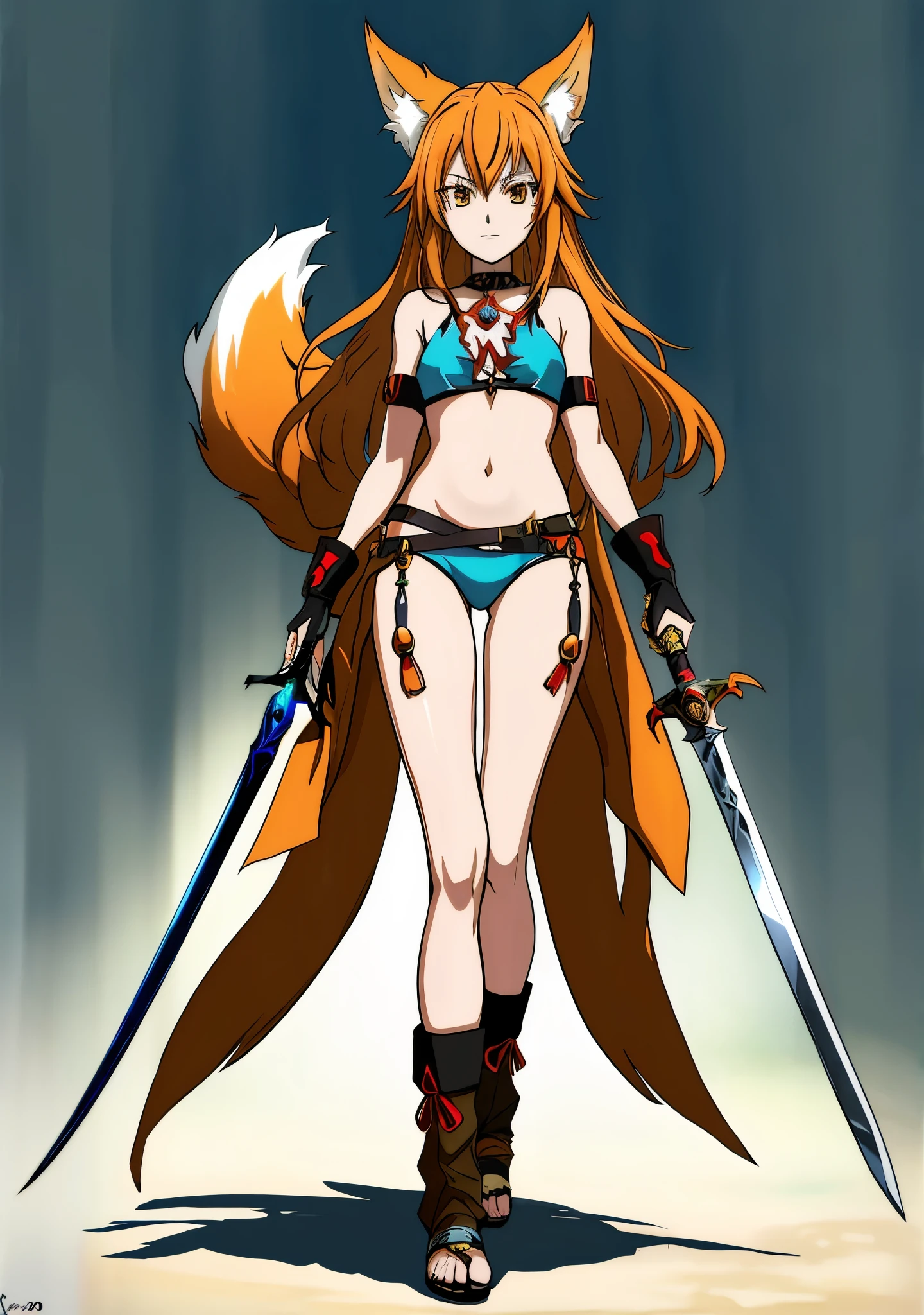 garota de anime com uma espada e uma fantasia de coiote, she is holding a sword, coiote e arbusto, armadura inspirada em kitsune, coiote, com espada grande, coiote e arbusto holding a naginata, personagem de videogame katana zero, holo is a coyote girl, Estilo de arte de Guilty Gear, holo se uma coiote