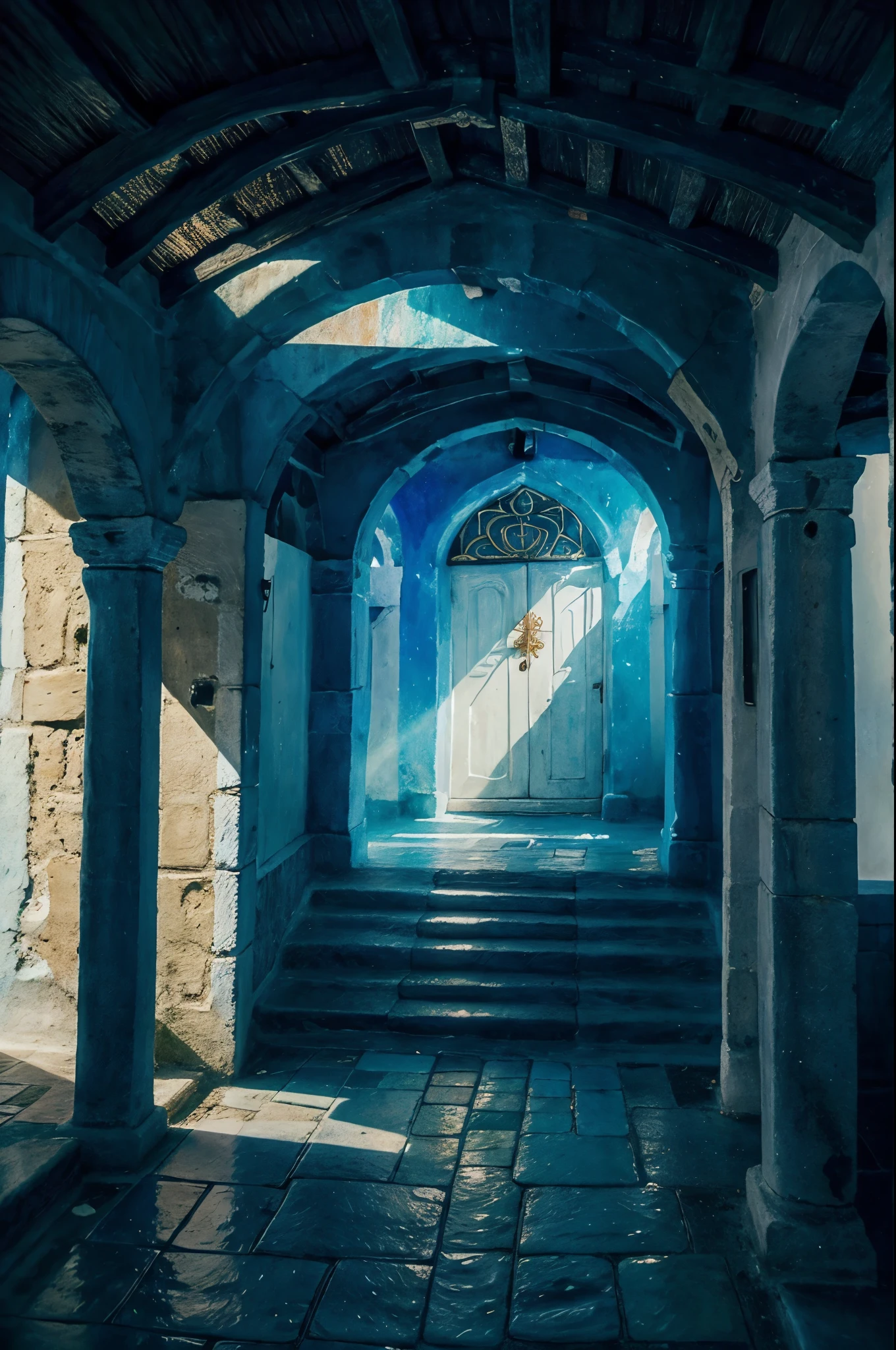 Fantasy world,mystical ambiance,Magical elements,Exquisite painting,Medium focus lens,It is illuminated at dusk,hand painted style,Mysterious hues,Fantasy graphics,Fertility app,greece, greek flag, blue white stripes