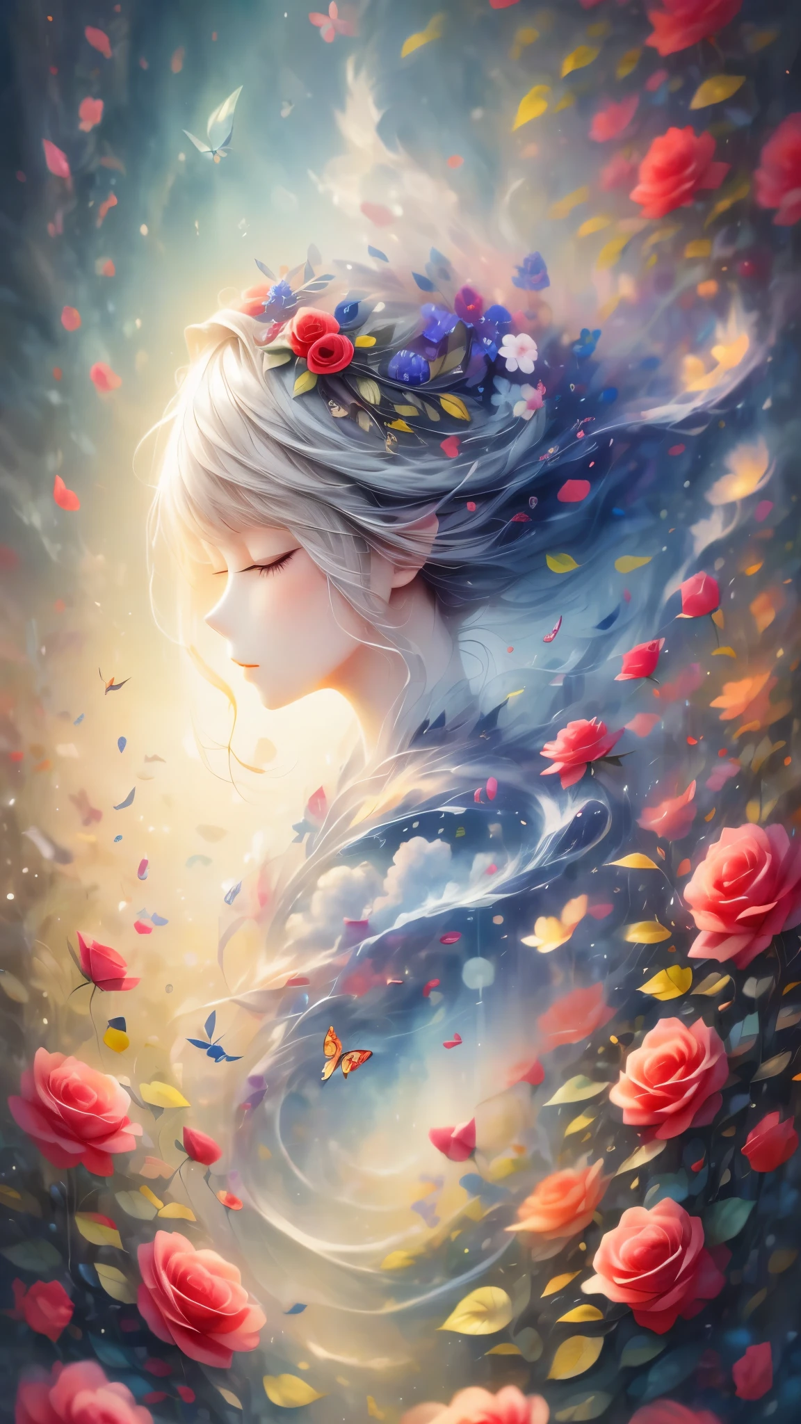 masterpiece，need，autumn，text，text框，colored hair，fresh，magazine cover，spring theme，complex cover