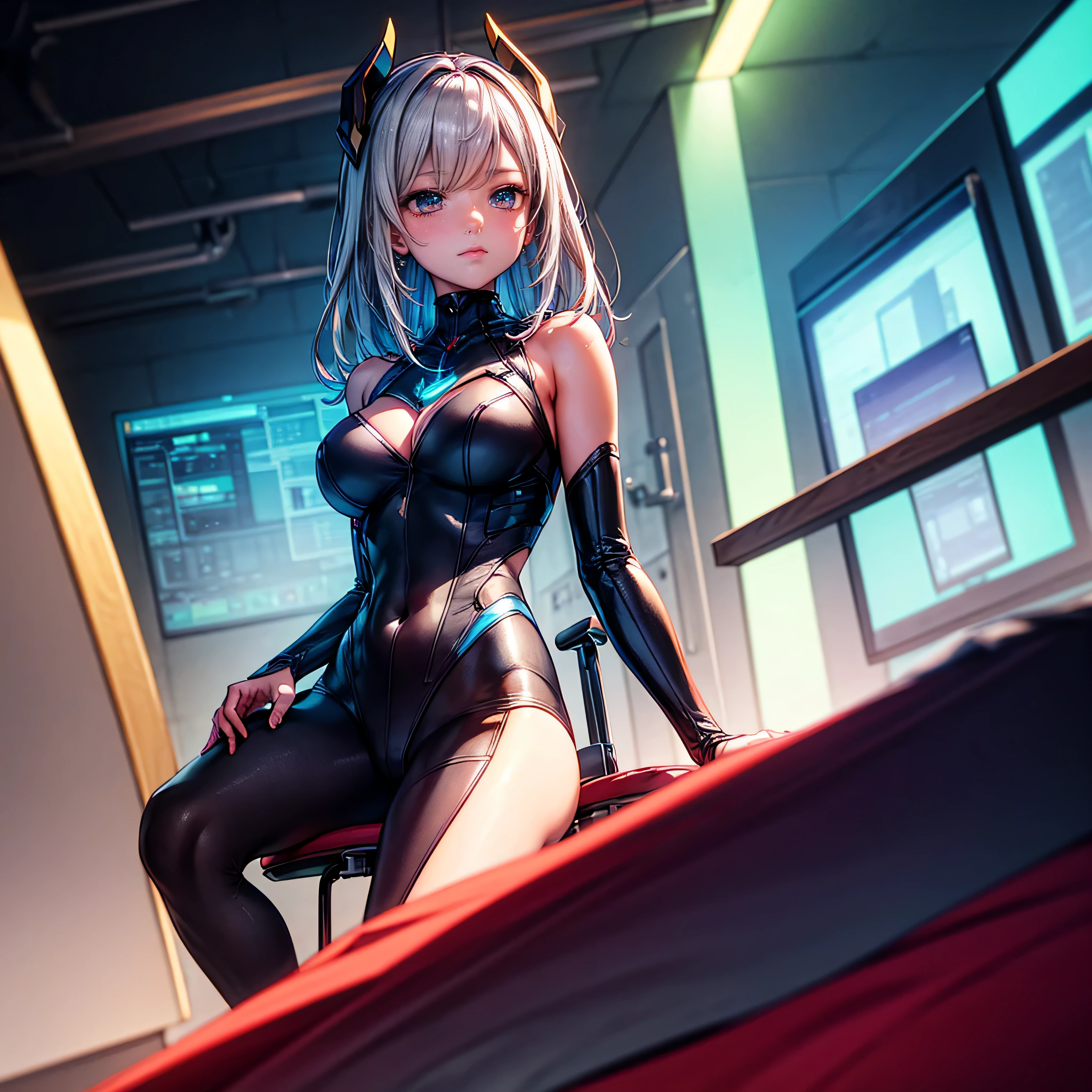 A woman sits in a chair,Feet facing up, whaite hair, black reotard, Master masterpieces,Highest image quality , Towering over the landscape, angle of view, looking down at you, disdainful expression,Close-up of the soles of the feet, ultra_high-details extreme improved ultra_high-quality ultra_high-resolution ultra_pro-photo-realistic optimal ultra_sharpness perfection accurate volumetric Lightning contrast global illumination cgi vfx sfx reflex Octane_rendered ultra_high-definition UHD XT3 DSLR HDR romm rgb pbr 3dcg fxaa blu-ray vivid colors-coded anti-aliasing fkaa txaa rtx ssao opengl-shaders glsl-shaders post-processing post-production cell-shading saturate tone-mapping --v 6 --s 1000 --c 20 --q 20 --chaos 100