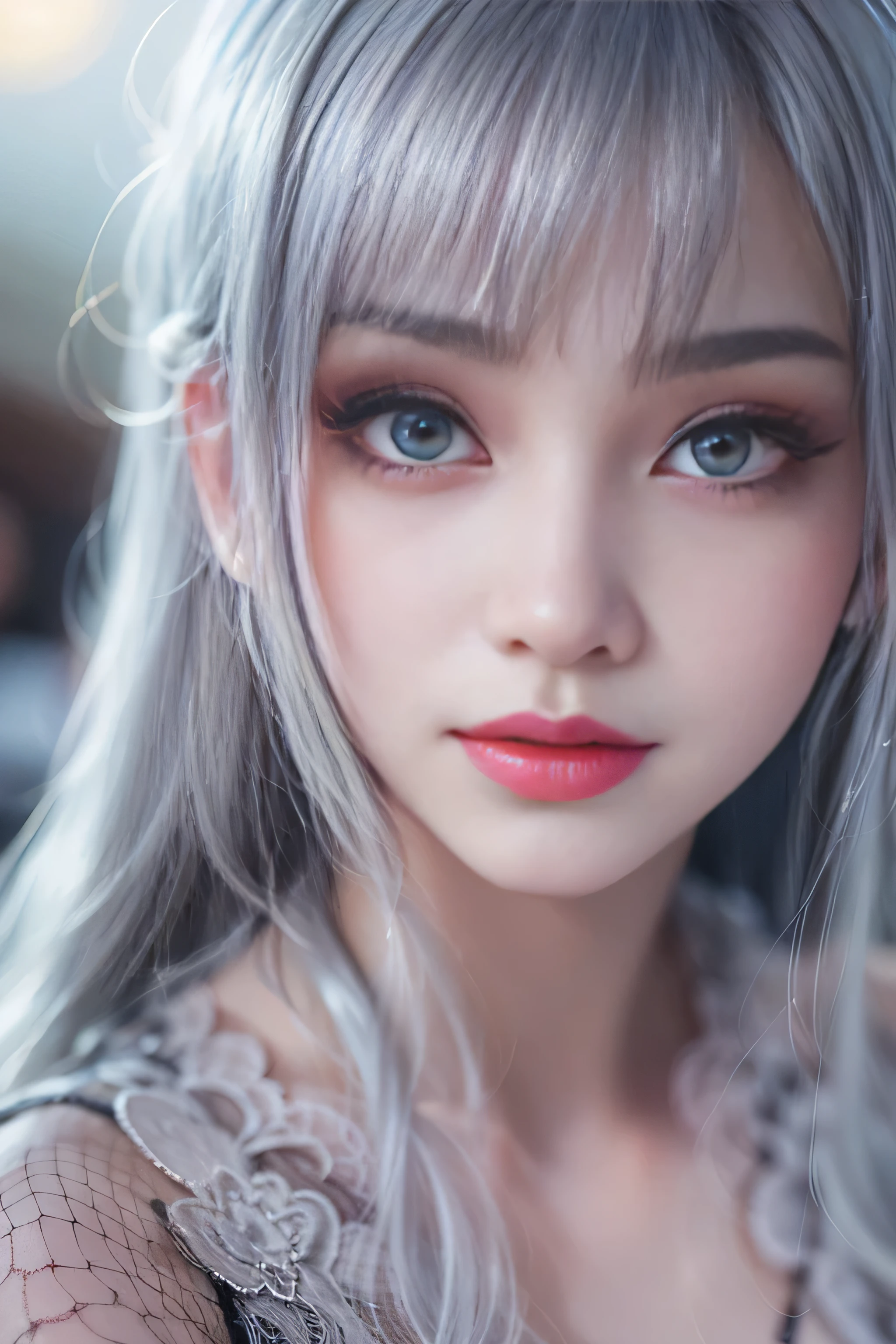 ((masterpiece:1.4)、(highest quality:1.4)、(realistic:1.7))、19 years old、(upper arm:1.4、two legs:1.4)、(perfect anatomy:1.4)、(perfect female body:1.4)、girl portrait photography、close up photo、full body shot、((table top:1.4), (highest qualityの:1.4), (realistic:1.7), Written by Luis Royo, beautiful girl, 超beautiful girl, ((1 girl:1. 4), Radiant natural skin texture, (perfect female body: 1.4), (perfect female body: 1.) 4), girl portrait photography, close up photo, (full body photo), fantasy art, soft front light, beautiful expression, cute face, beautiful breasts, big breasts: 1. 2, beautiful butt, fine eyes, Clear and eye-catching, beautiful and attractive, beautiful eyes, thin waist, RAW photo, red lips, ((gray hair, long hair)) , 1 screen display, ),((off-the-shoulder hand-knitted sweater))、((black tight skirt))、 (sexy posture), (milky way in the sky),((T-back pants))、((black garter and garter belt))、(laughter)、((膣兰))、(())