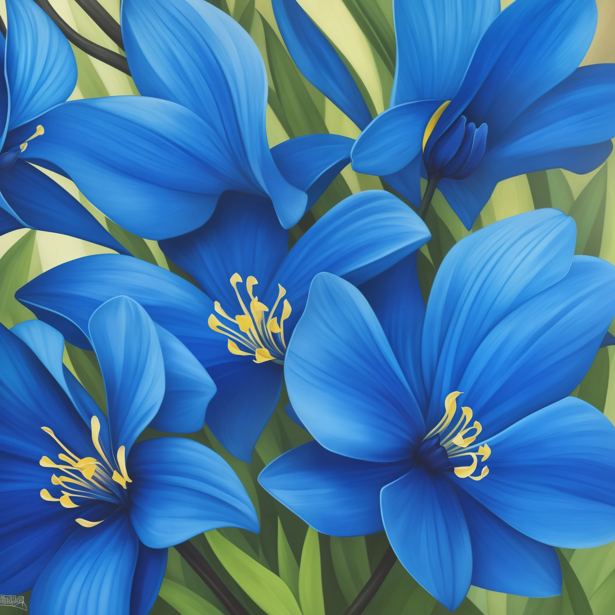 a close up of a blue flower with a budding, a photorealistic painting by Hans Schwarz, flickr, art nouveau, rich blue colors, beautiful black blue yellow, vibrant blue, beautiful detail and color, rich blue color, blues. beautiful, blue and black color scheme)), beautiful!!!!!!!!!, orchid, glowing blue, rich azure tones, vibrant but dreary blue