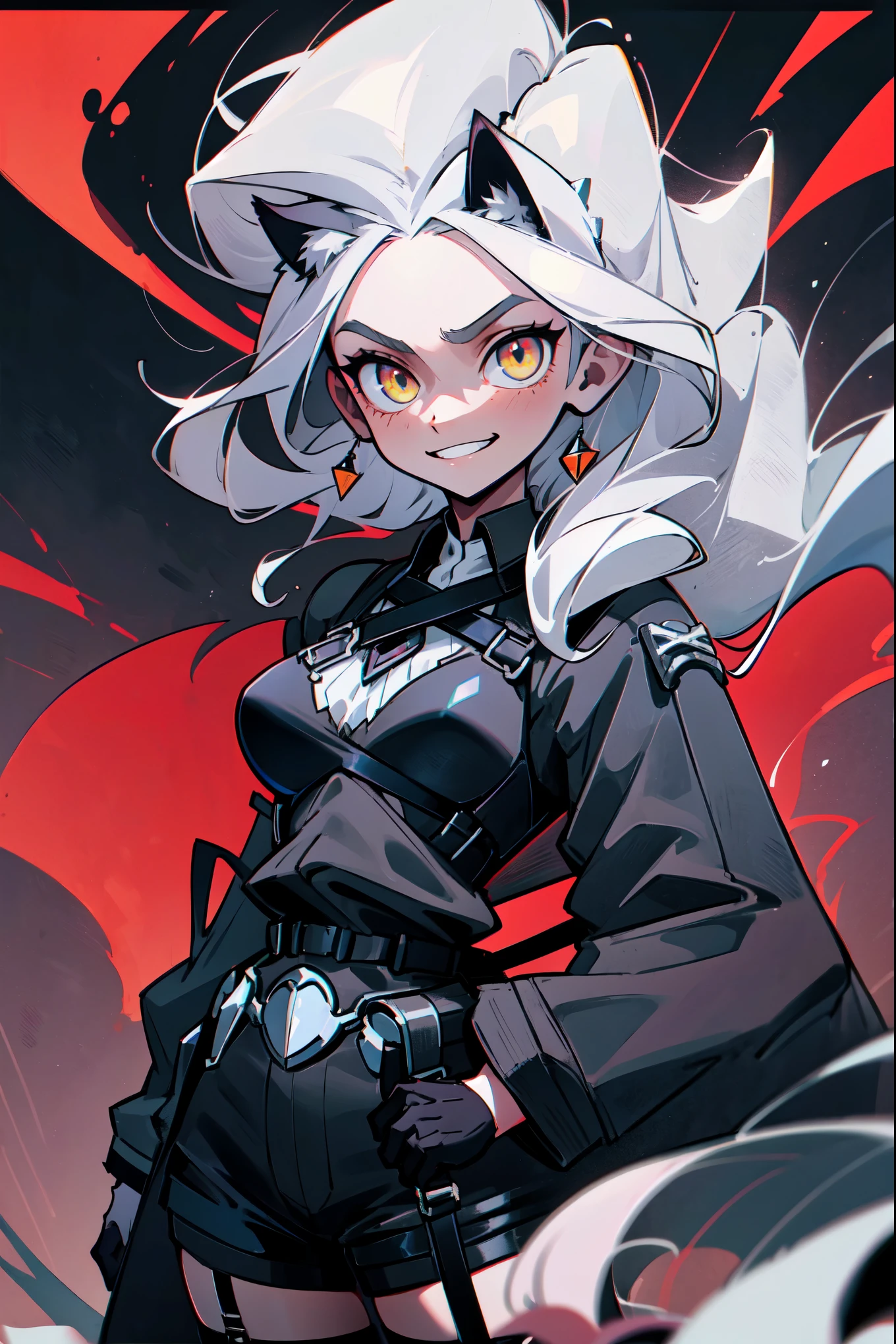 (tmasterpiece),(best qualtiy),ultra - detailed,1girll,Armpits,The arms are behind the head,Arms up,By bangs,,Omakikura Devil's Horn,Separate collars,shift dresses,gloves on the elbow,mitts,hair between eye,banya,(),long whitr hair,looking at viewert,lie,nabel,Official alternative costumes,On the back,parted lip,pelvis curtain,red hair,独奏,Striped hair, upper legs,upper legs,Bichromatic hair,long whitr hair,whaite hair,Yellow eyes,shiny skins,Spring,a mature female,