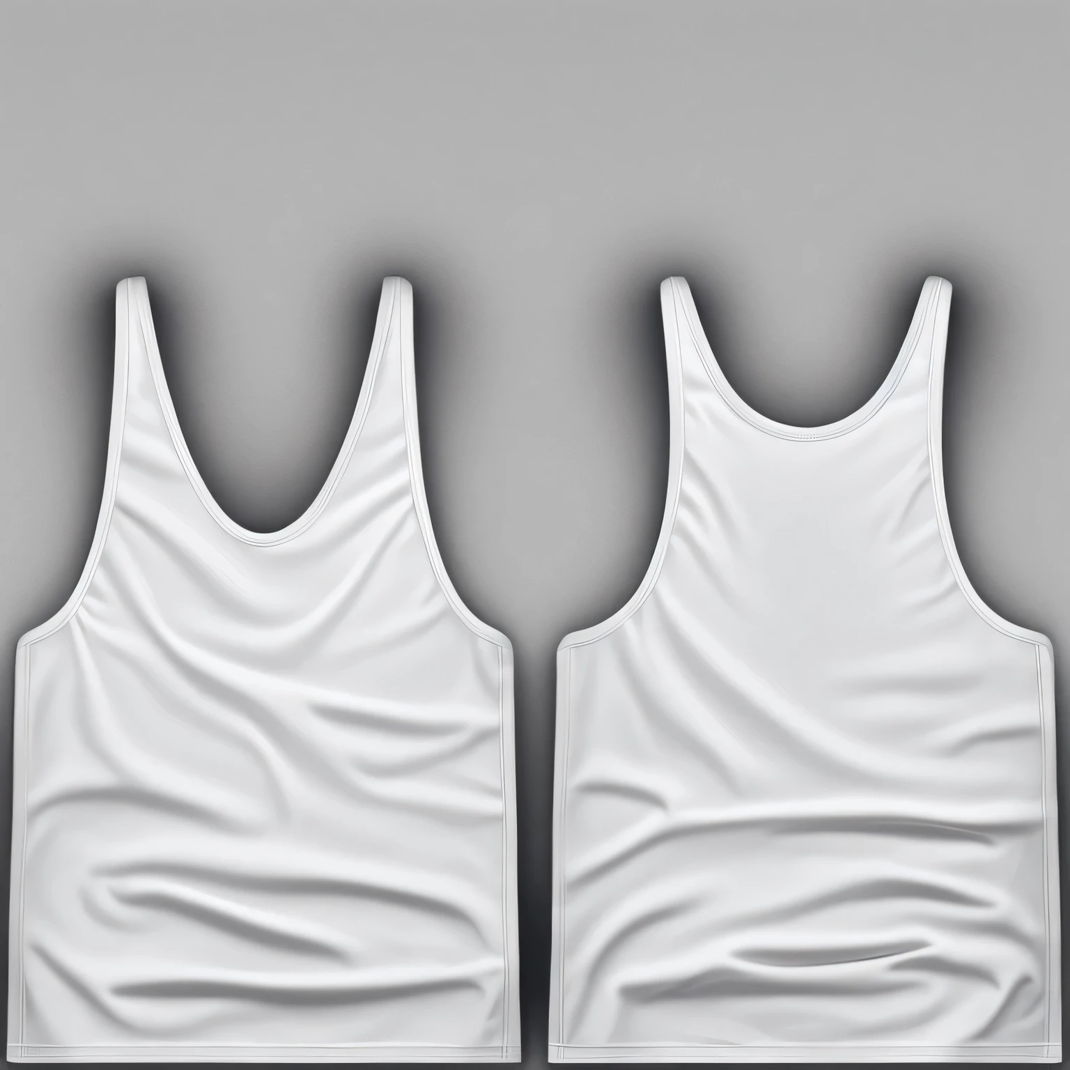 a close up of two white shirts with a black background, wearing : tanktop, wearing tanktop, tank-top, realistically rendered clothing, detailed clothes texture, tank top, realistic clothing, background is white and blank