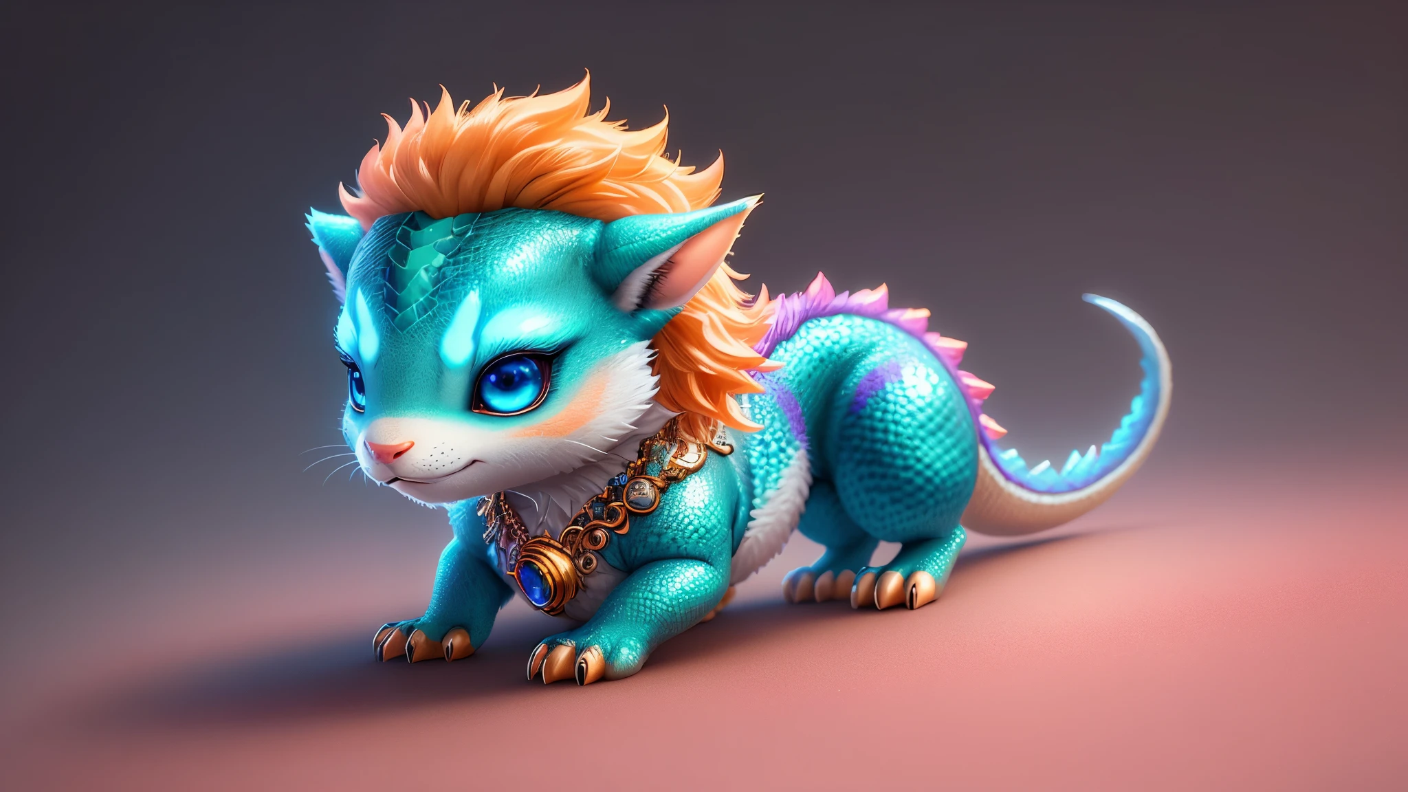 Gorgeous tiny hyperrealistic dragon with realistic eyes and bright different colors taking care of a necklace, Chibi, adorable and cute, logo design, cartoon, cinematic lighting effect, charming, 3D vector art, cute and quirky, fantasy art, bokeh, hand drawn, digital painting, soft lighting, isometric style, 4K resolution, photorealistic rendering, highly detailed cleaning, vector image, photorealistic masterpiece, professional photography, simple space scenery, isometric, vibrant vector