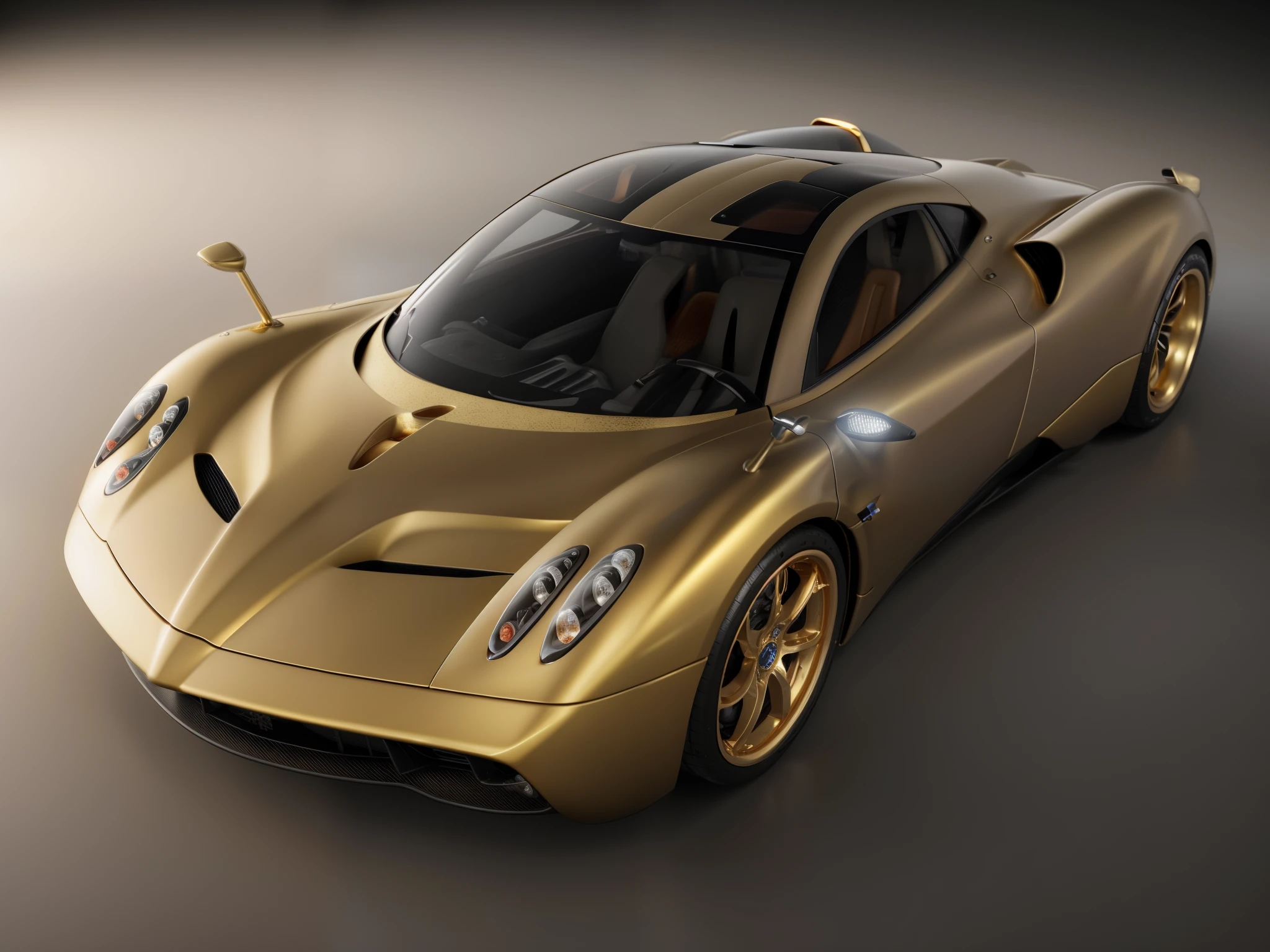 a close up of a gold pagani huayra car in a garage, super rendered in octane render, hyper realistic octane render 4k, hyper realistic octane render, insanely detailed octane render, 8 k cg render, hyper real render, amazing octane render, created in octane render, rendered in octane render, hyperrealistic octane render, high detail 8 k render, high detail 8k render