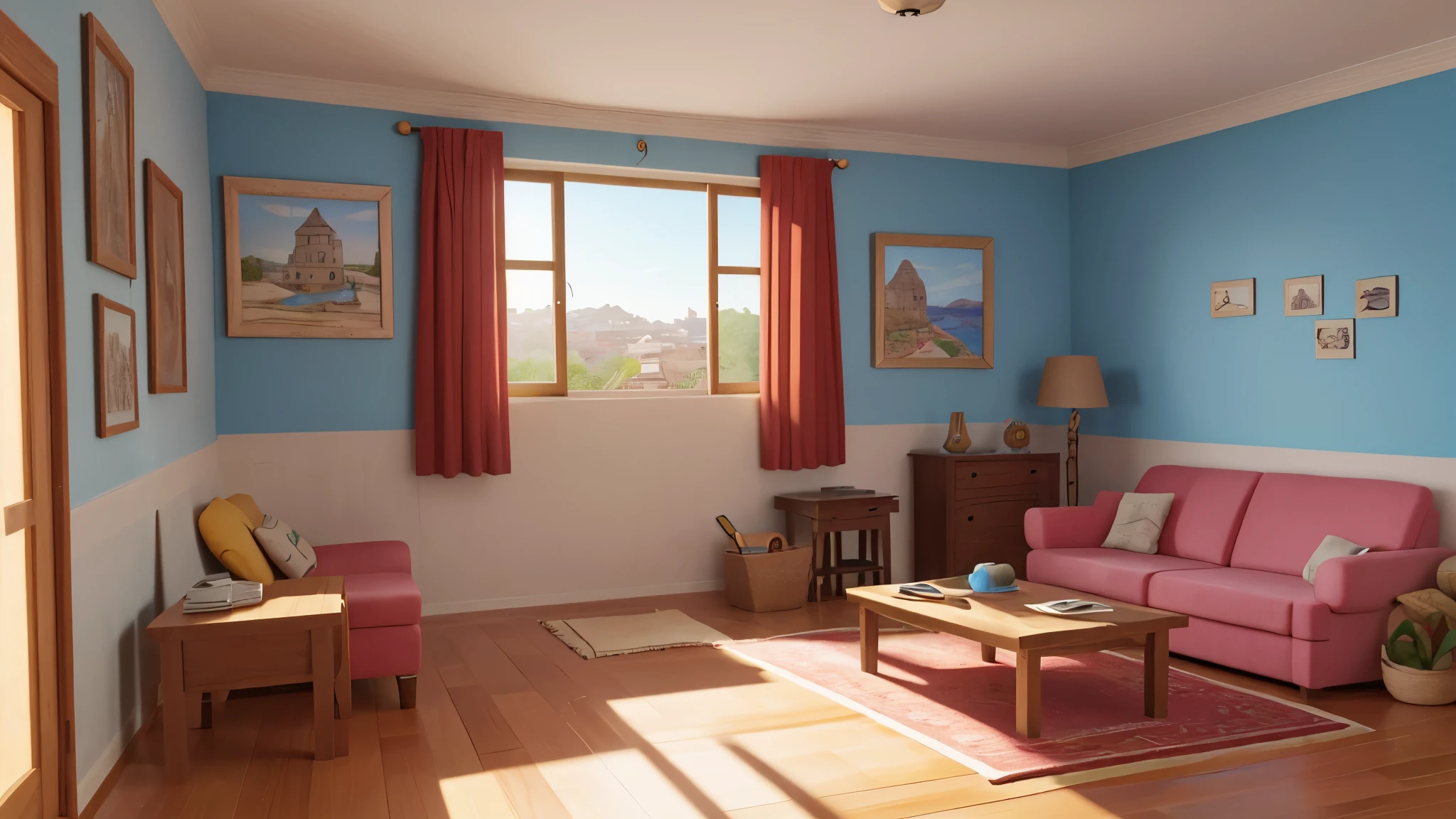 obra de arte, melhor qualidade, uma sala aconchegante; foto de alta qualidade, hand drawing in cartoon style, away from the camera, texturas 4K, HDR, complexo, altamente detalhado, sharp focus, Cinematic Appearance, hiperdetalhado