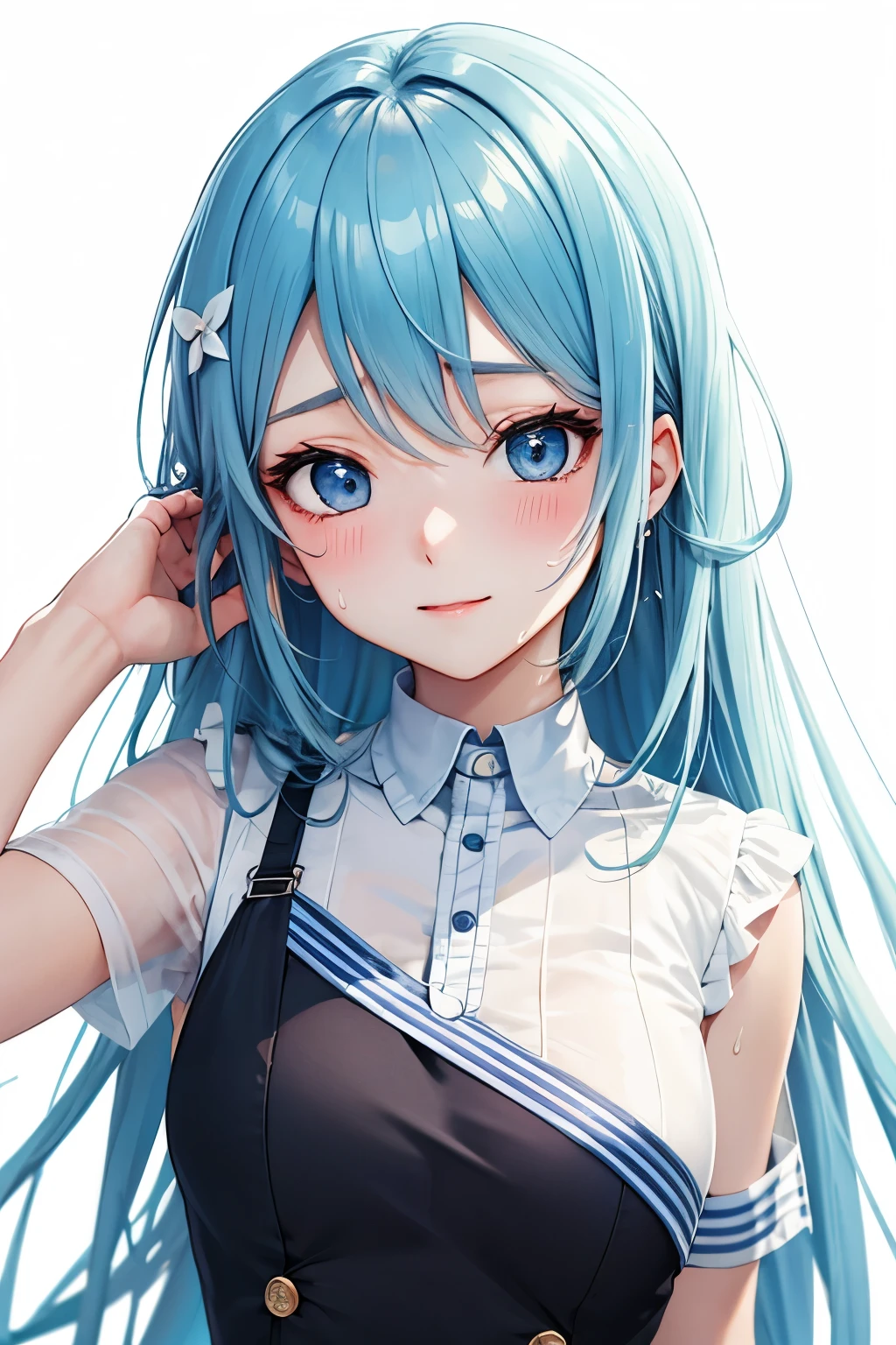 best quality Hair light blue anime face blue eyes God cute clear clothing idol Live venue Sweat
