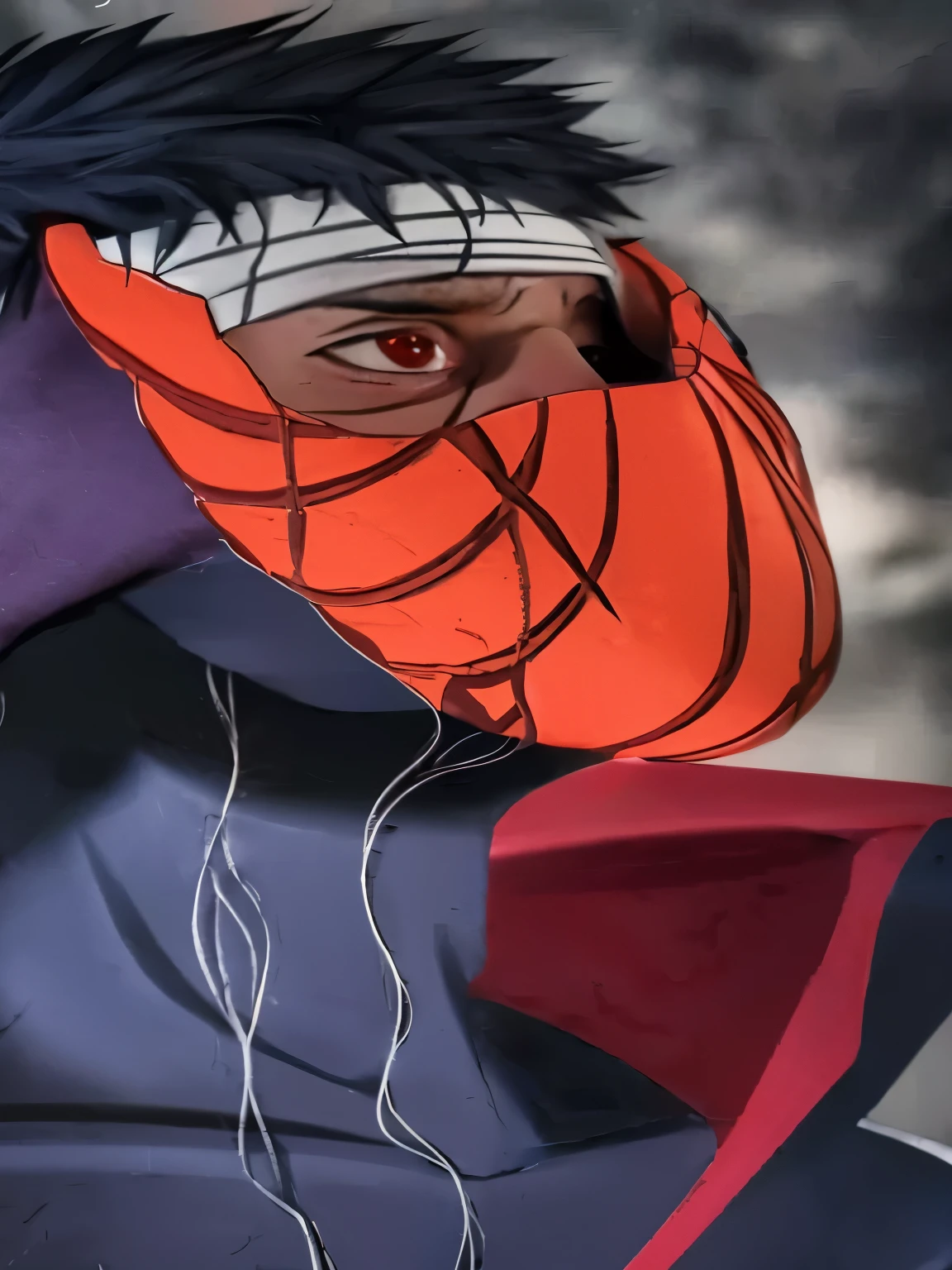 anime character with a red scarf and a black jacket, close up character, villain wearing a red oni mask, character art closeup, character close-up, character close up, highley detailled face, clean cel shaded, 2 d concept art head macro shot, portrait of ninja slayer, cell shaded adult animation, ultra detail.
