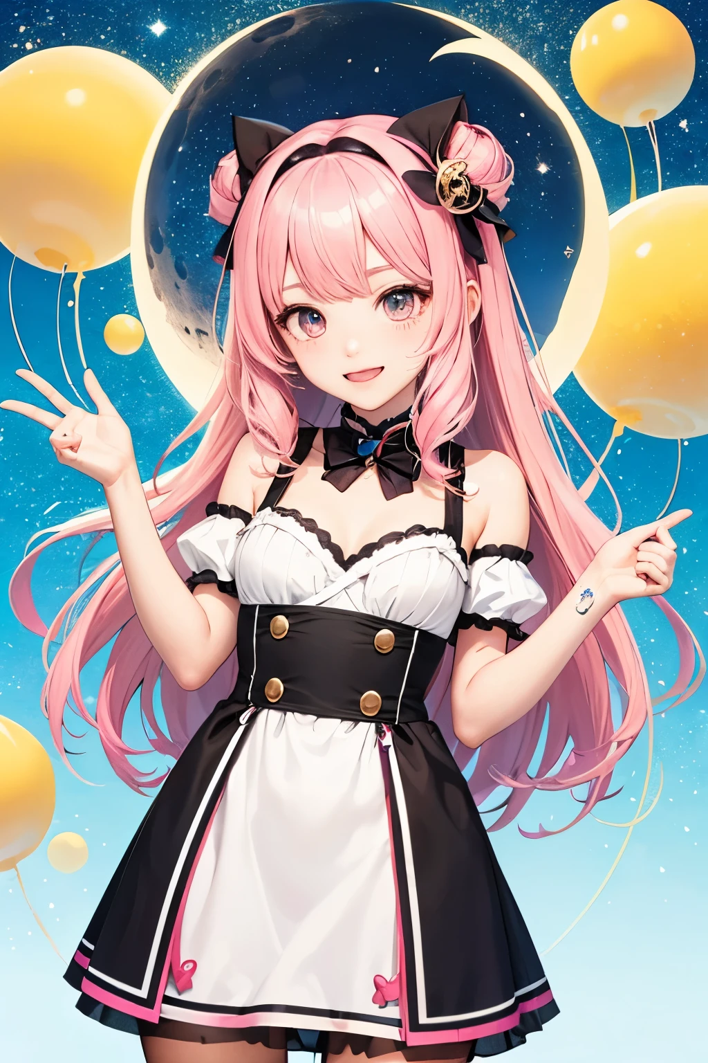 best quality　pink hair　anime face　　God　cute　clear　clothing idol　night　moon　