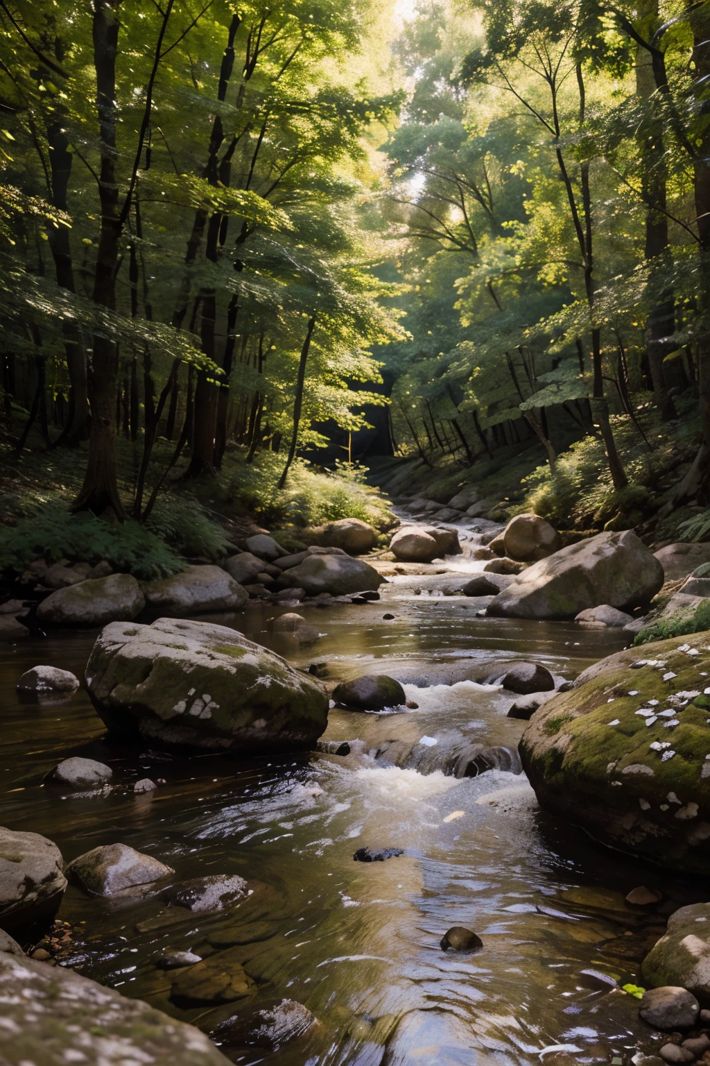 Photorealistic, high quality, extremely detailed, soft ambient lighting, outdoors, (Nature, Oak forest:1.2), (rocks:1.2), Mounts, flower, vegetation, small river, Birds and squirrels, Butterflies