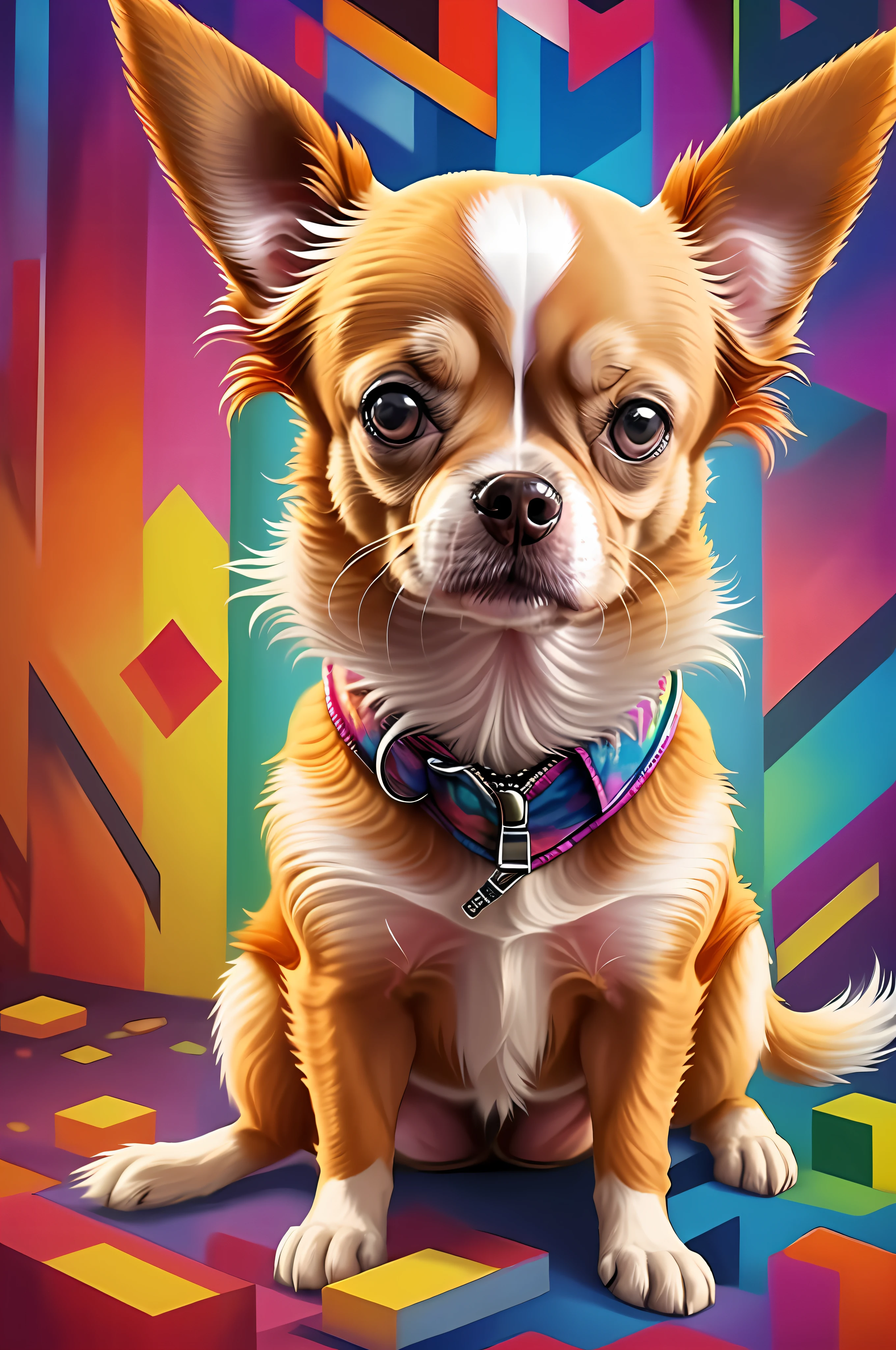 (Chihuahua dog ),(melhor pose),(best angle), Quilting Eduardo Kobra ,multidimensional geometric wall PORTRAIT, until, Chibi,
Yang08k, Lindo, Coloring,
primary works, qualidade superior, melhor qualidade, arte oficial, beautiful and aesthetic,