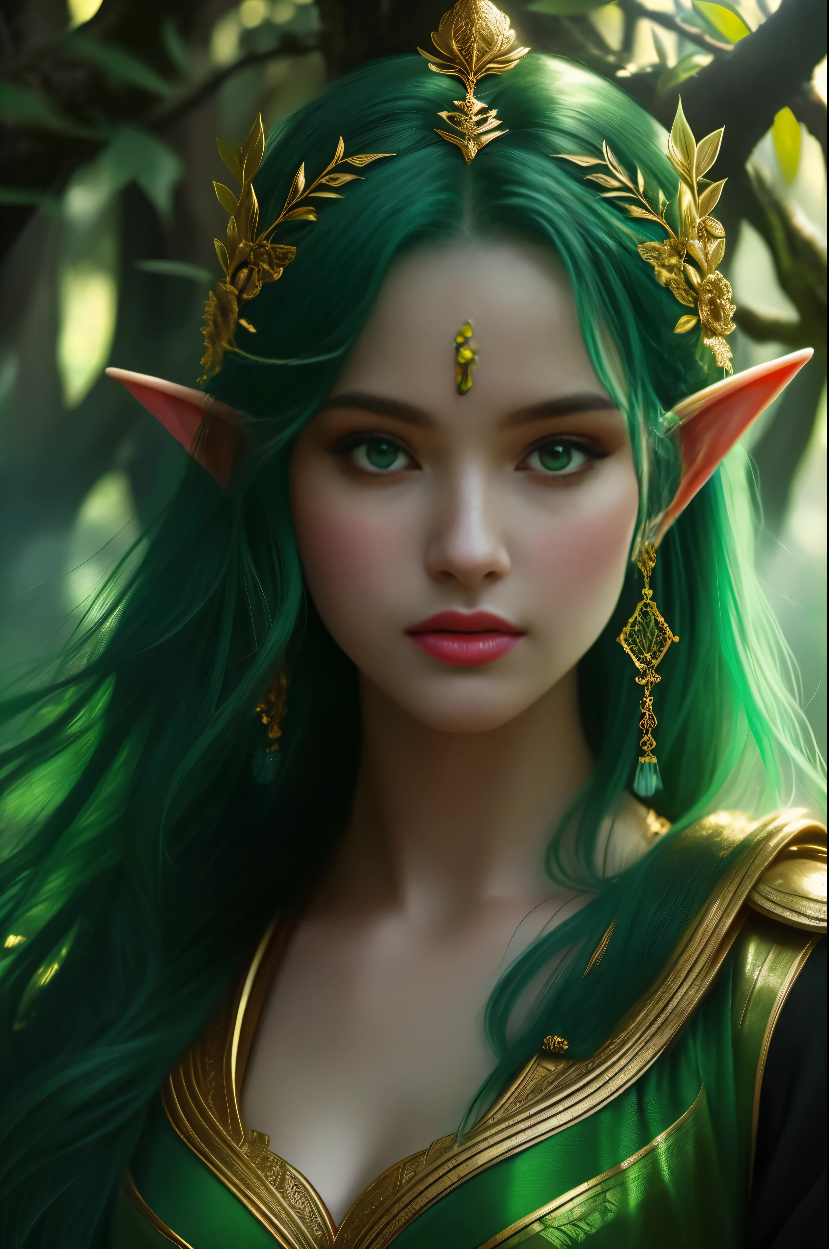 woman with a perfect face, in a mythical forest, masterpiece, intricate details, raw photo, photo unp <lora:Neon_portrait:1> N30N, glowing, neon