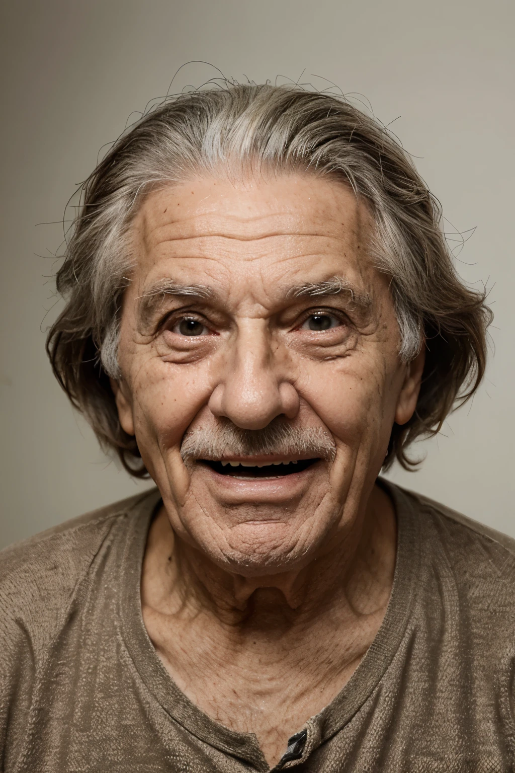 80 year old man with funny and hilarious face. Your expression causes laughter. CABELO COMPRIDO E BEM CUIDADO
