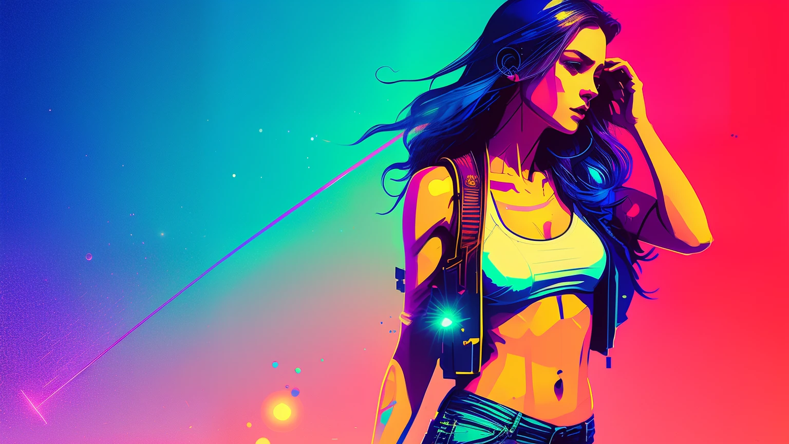 snthwve style nvinkpunk drunk beautiful woman wearing jeans and white t-shirt, (hallucinating colorful soap bubbles), Jeremy Mann, Sandra Chevrier, Dave McKean and Richard Avedon and Maciej Kutsiara, dancing, grinding, punk rock, tank girl, high detail, 8k