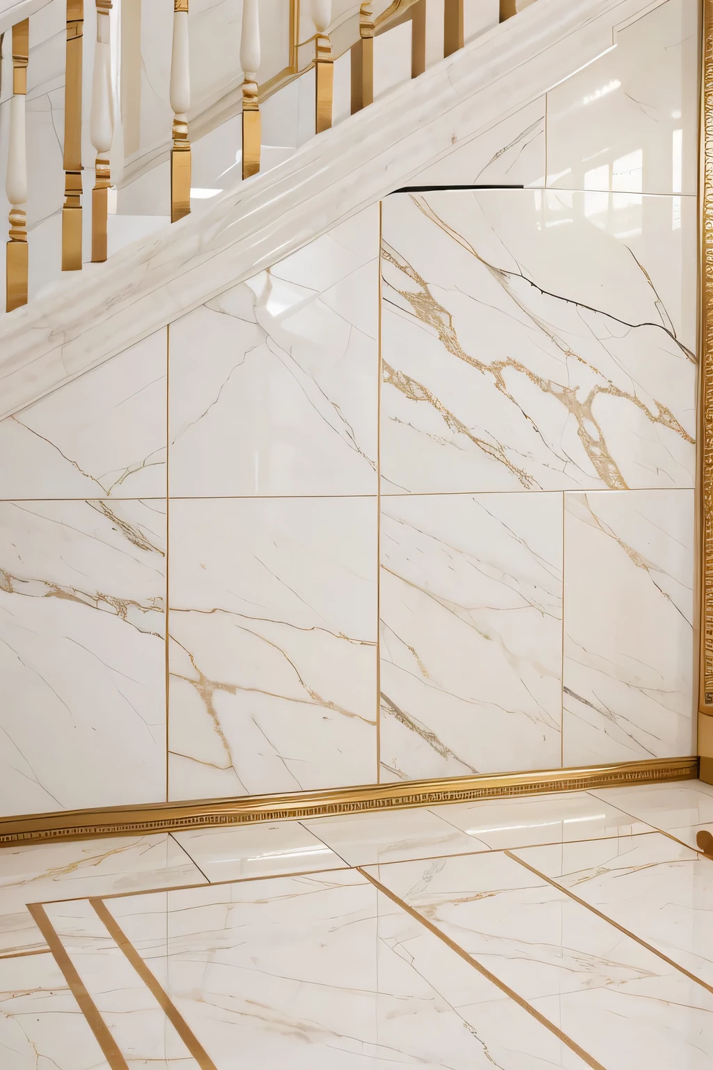 marble wall with white floor and jewelry on the floor