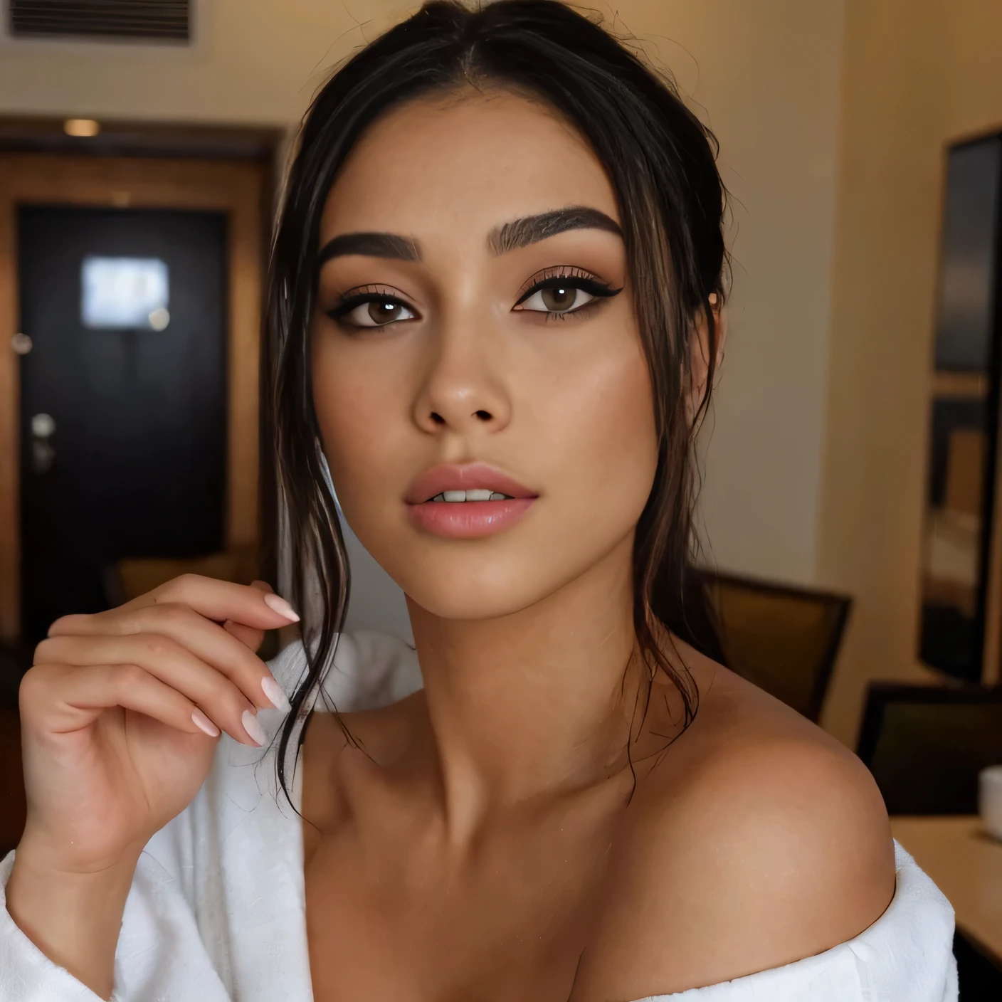 , Madison Beer, Madison Beer Girl Portrait, jaw dropping beauty, peau olive impeccable, jaw dropping beauty, Cool look, Beau visage latin, Olivia Culpo, photo of a beautiful woman, Julia Sarda, Regard sensuel, Photo de profil, Directed by: Robbie Trevino, longs cheveux bruns