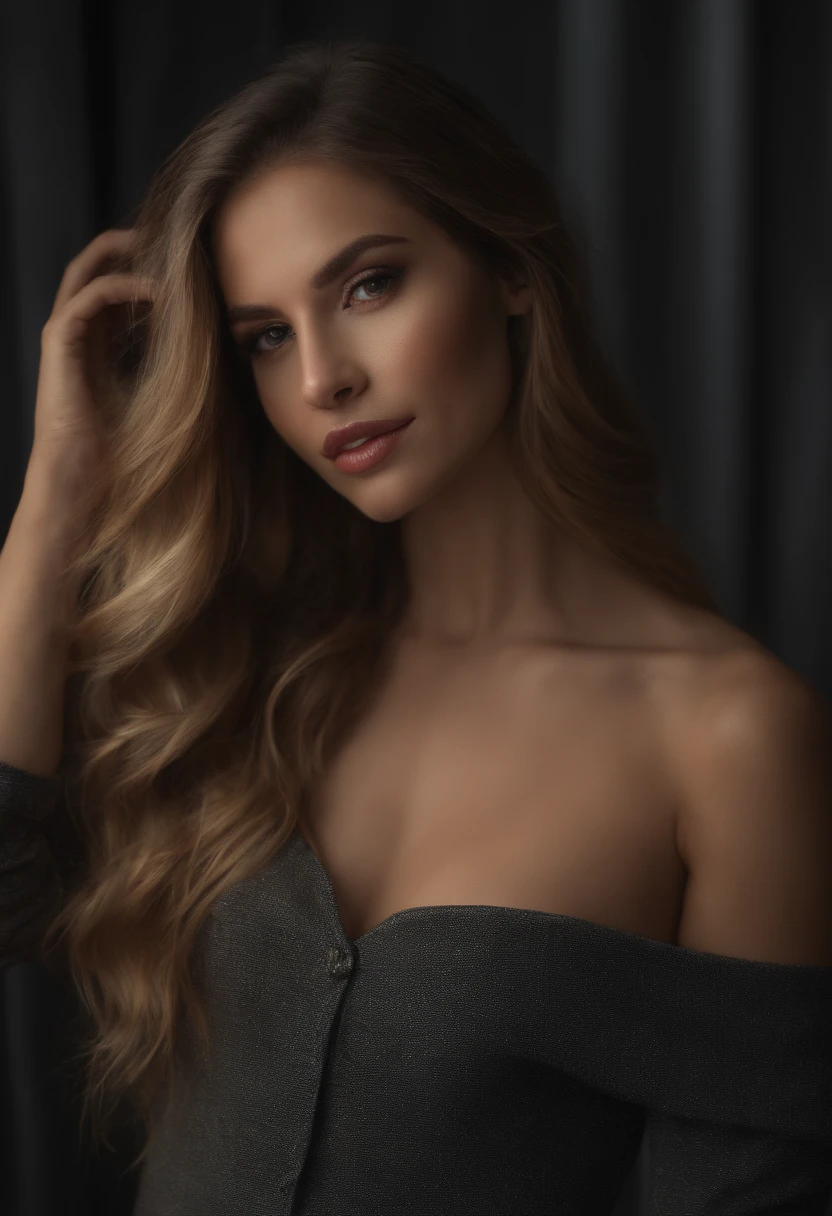 woman,cute,lips,long hair,looking at viewer,makeup,nose,realistic,solo,upper body,raw photo,studio_shot,8k uhd,dslr,soft lighting,high quality,film grain