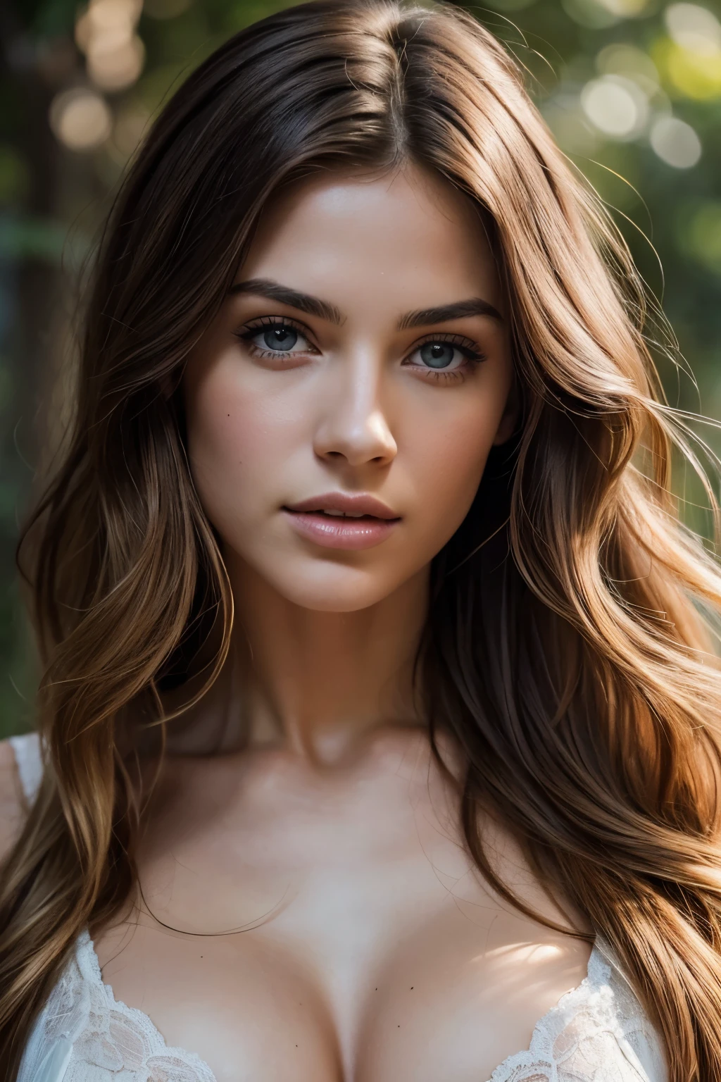 A female model with long, slightly wavy dark brown hair, a square-shaped face, and a pronounced jawline, pale skin, Medium: Photography, breast size 34D, Canon EOS R5, retrato de una rubia, cabello largo y liso, Incredible body, (cuerpo en forma:1.2), mejor calidad, fotorrealista, Ultra detallado, Finamente detallado, high resolution, fondo de pantalla 8k, RAW-Farbfoto, Profesional, ALTO NIVEL DE DETALLE, hermosa mujer rubia, textura natural de la piel, Sharp focus, award-winning photography, (Detalles intrincados, Hiperdetallado:1.1), cinematic masterpiece, HD