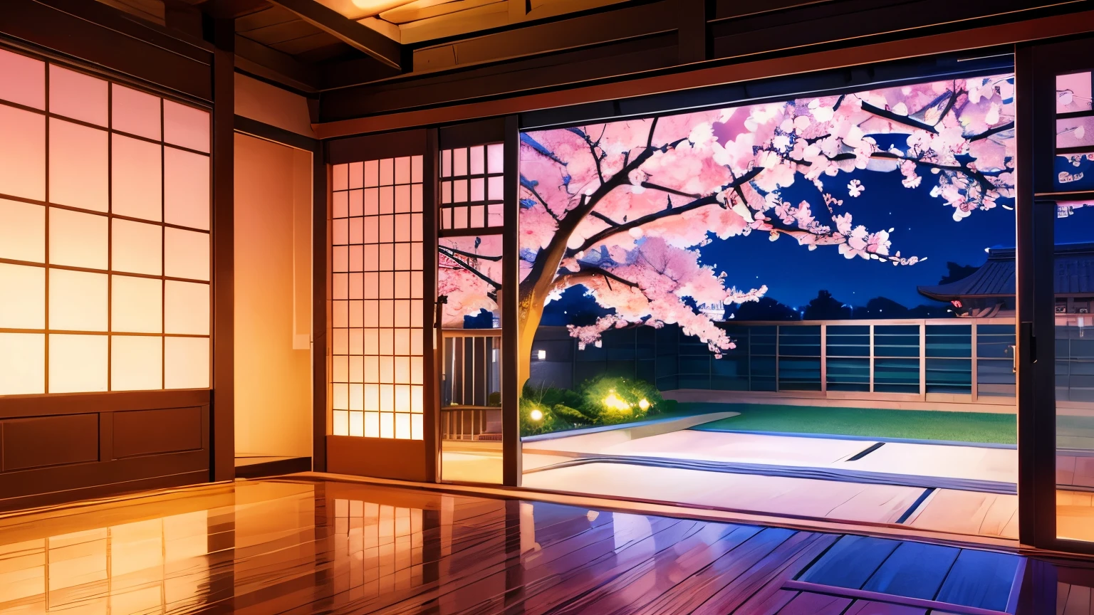 Backround only, night, indoor, sakura cherry blossom, pink, zoom, palace, backyard, peach fruit tree, room