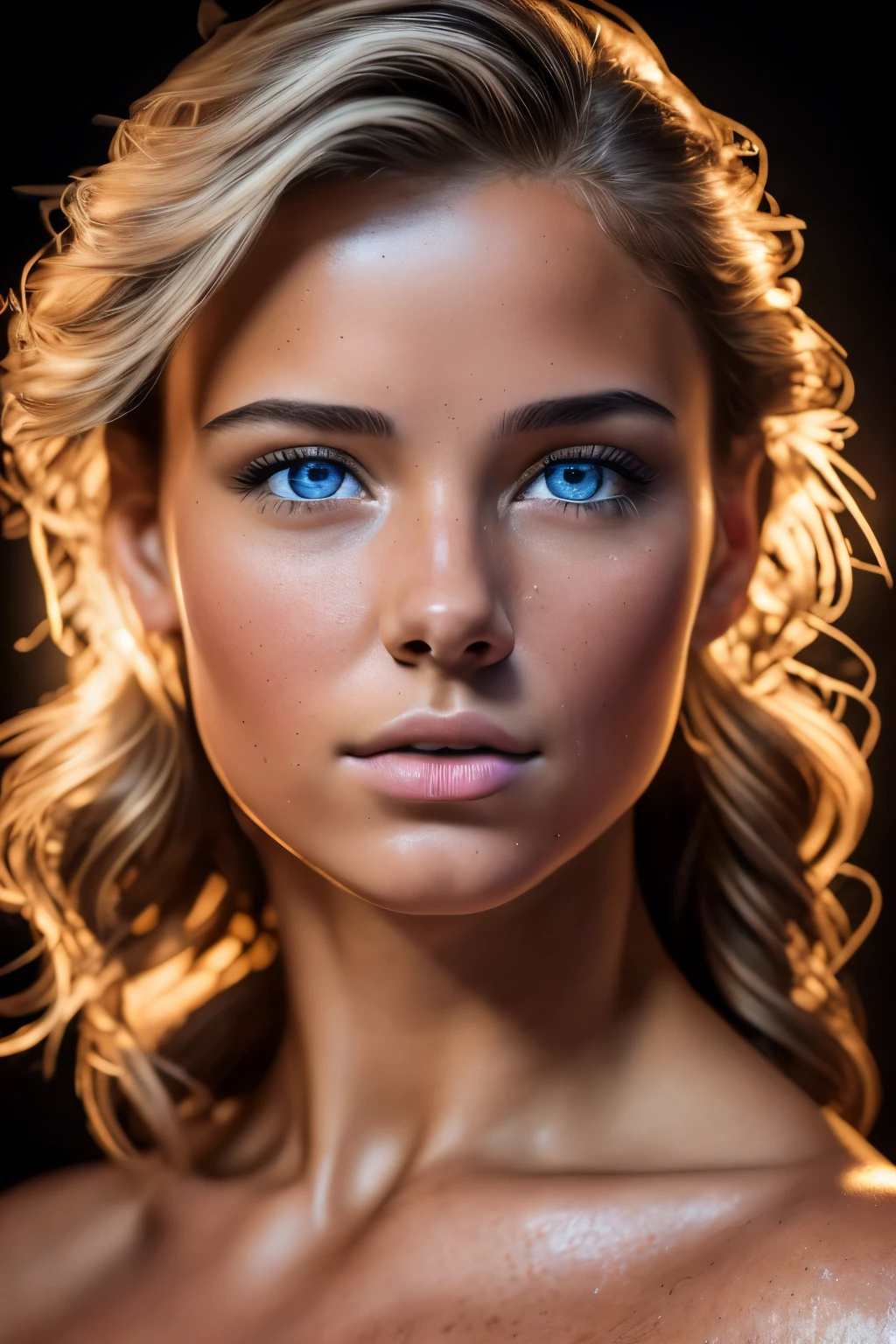8K, best quality, chef-d'artwork, ultra high resolution, (Realism: 1.4), Photo originale, (Realistic skin texture: 1.3), (grain de film: 1.3), (Angle de selfie), 1 fille, nue, Sapphire eyes and beautiful facial details, chef-d'artwork, best quality, fermer, Highest quality pull-ups for the upper body,