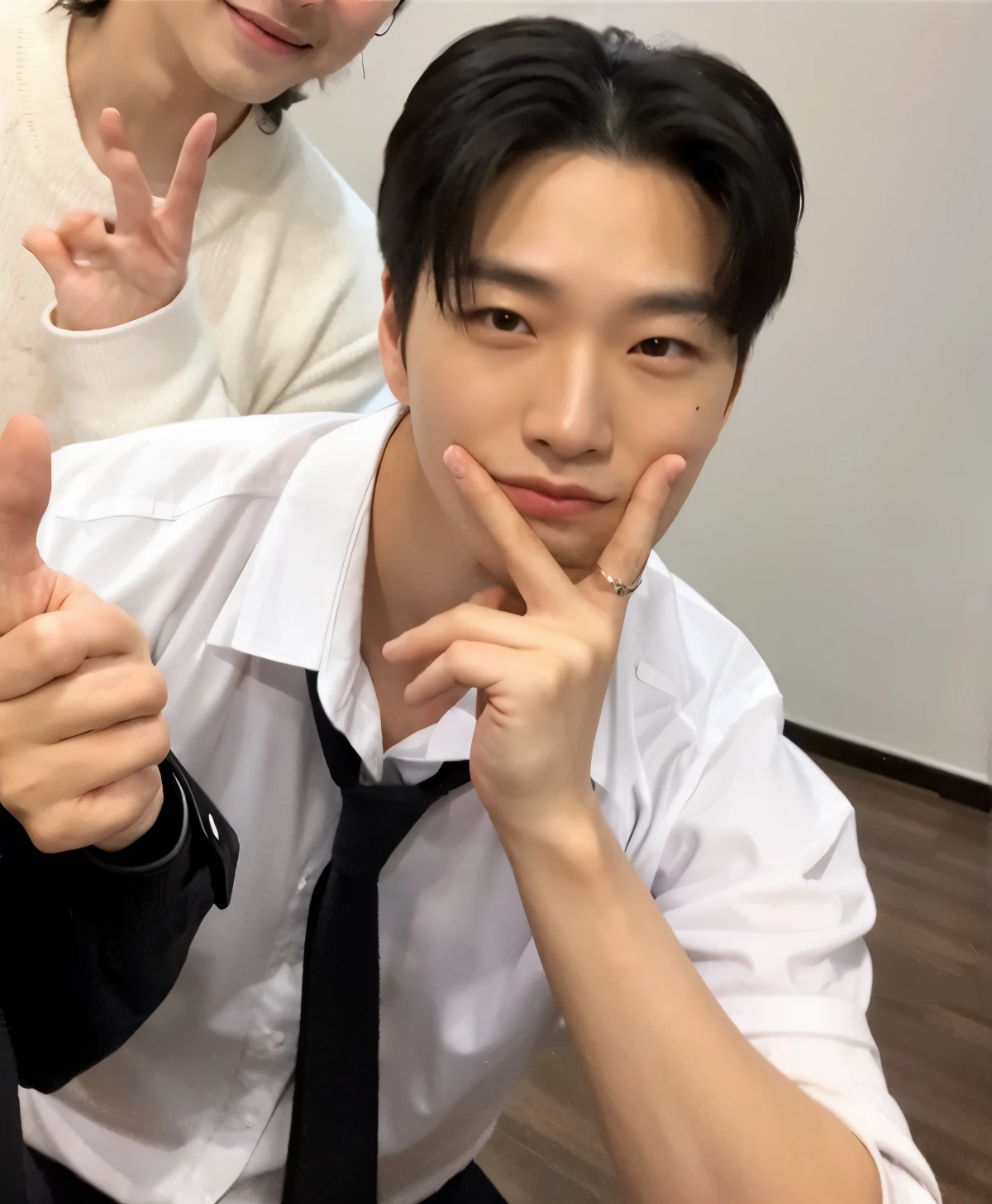 There are two Asian men posing together for a photo., cai xukun, Jinyoung Shin, Jung Jaehyun, hsiao-ron, hyung tae, yanjun chengt, kim doyoung, sha xi, jaeyeon nam, TaeJune Kim, shin jeongho, pale korean adorable face, jia, sakimichan, hombre surcoreano, diez lee