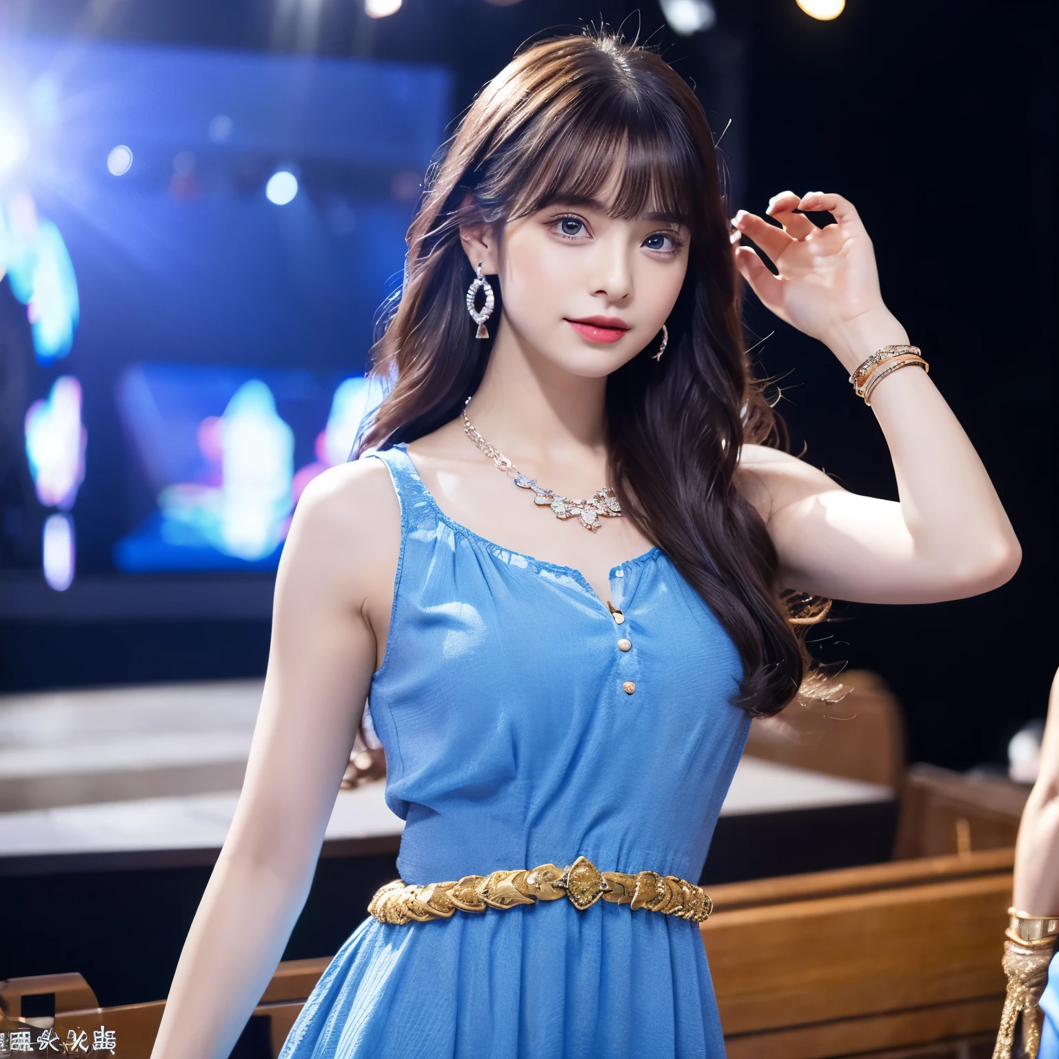 (1girl、Face Centered and Straight、looking the Viewer:1.5)Ultra-Realistic 8K CG、Masterpiece、Best Quality、(Photorealistic、Full Body Shot:1.4)、HDR、Abustres、Best Quality、1 Girental Dragon、Dragon、Dragon、gem、white hair、water、pants、look at the audience、No sleeve、earrings、bracelet、chest、blue eyes、赤いlips、fringe、belt、lips、lips、solo、standing、dress、long hair、Wave、