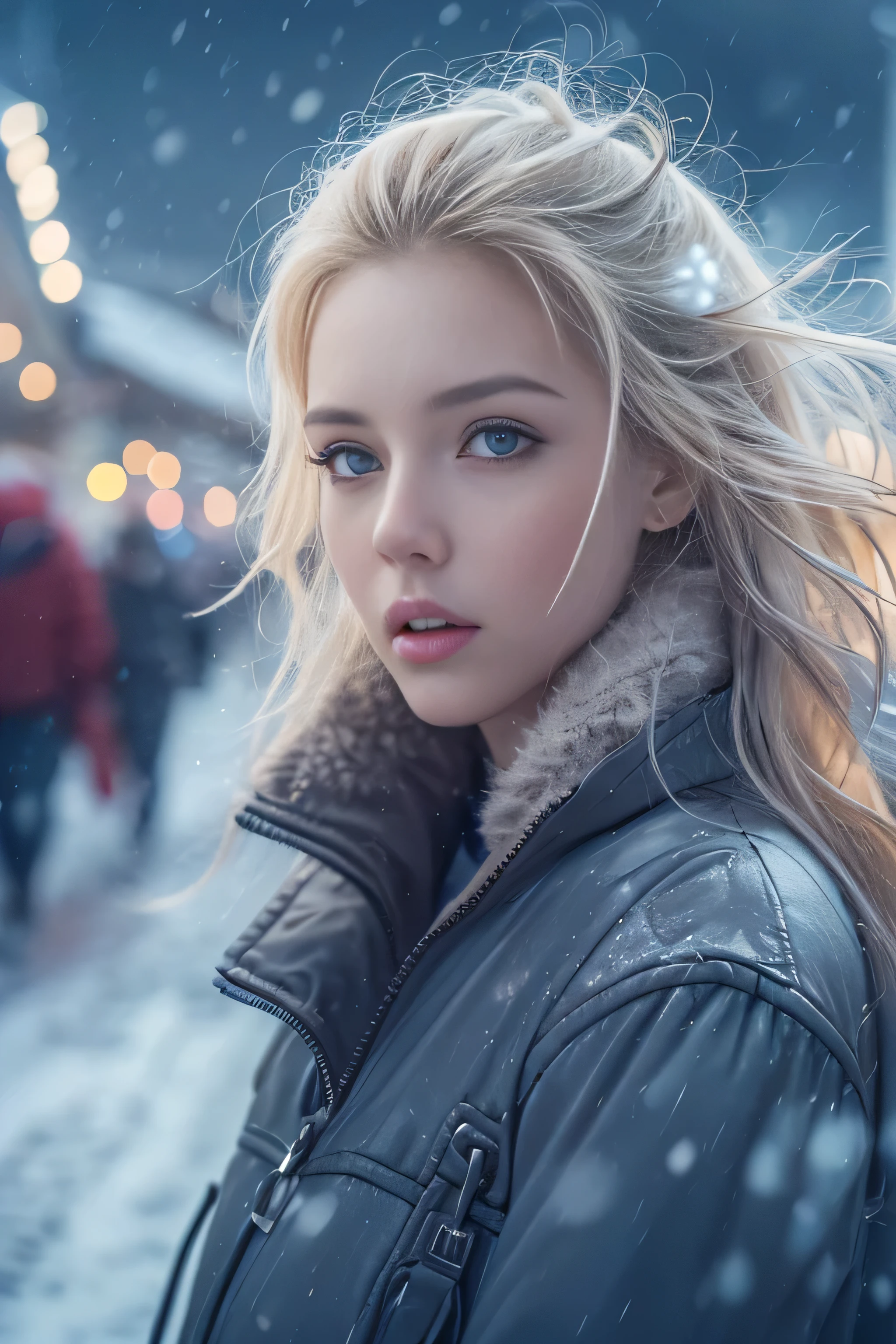 1 female、(european:1.5)、(late 20s)、(super beautiful)、(beautiful face:1.5)、(detailed face:1.5)、(blue eyes)、blonde、shallow depth of field、It had been snowing since I got off the night train..、I can only hear the sound of the sea、I also took the ferry alone..、Staring at the frozen seagulls