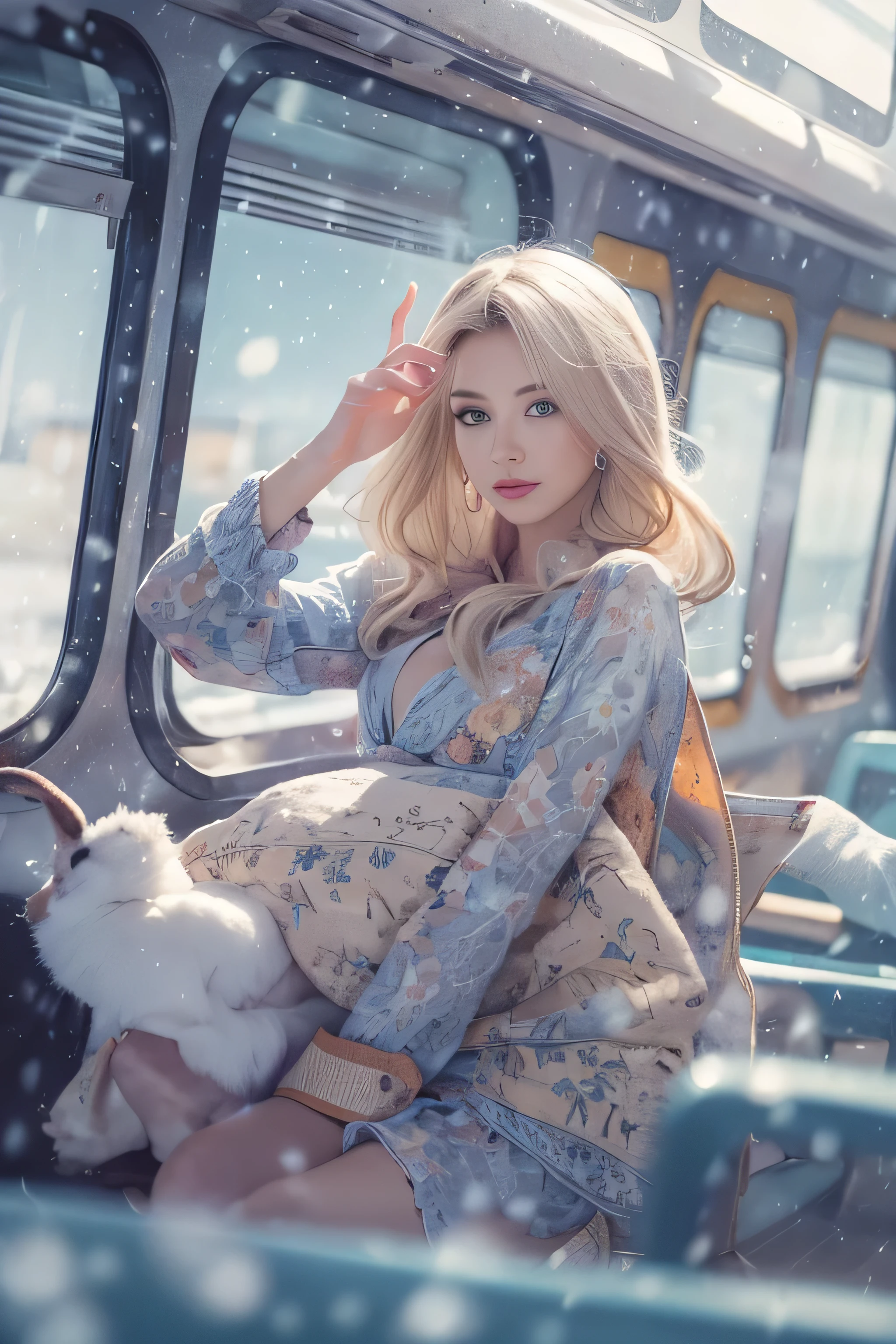 1 female、(european:1.5)、(late 20s)、(super beautiful)、(beautiful face:1.5)、(detailed face:1.5)、(blue eyes)、blonde、shallow depth of field、It had been snowing since I got off the night train..、I can only hear the sound of the sea、I also took the ferry alone..、Staring at the frozen seagulls