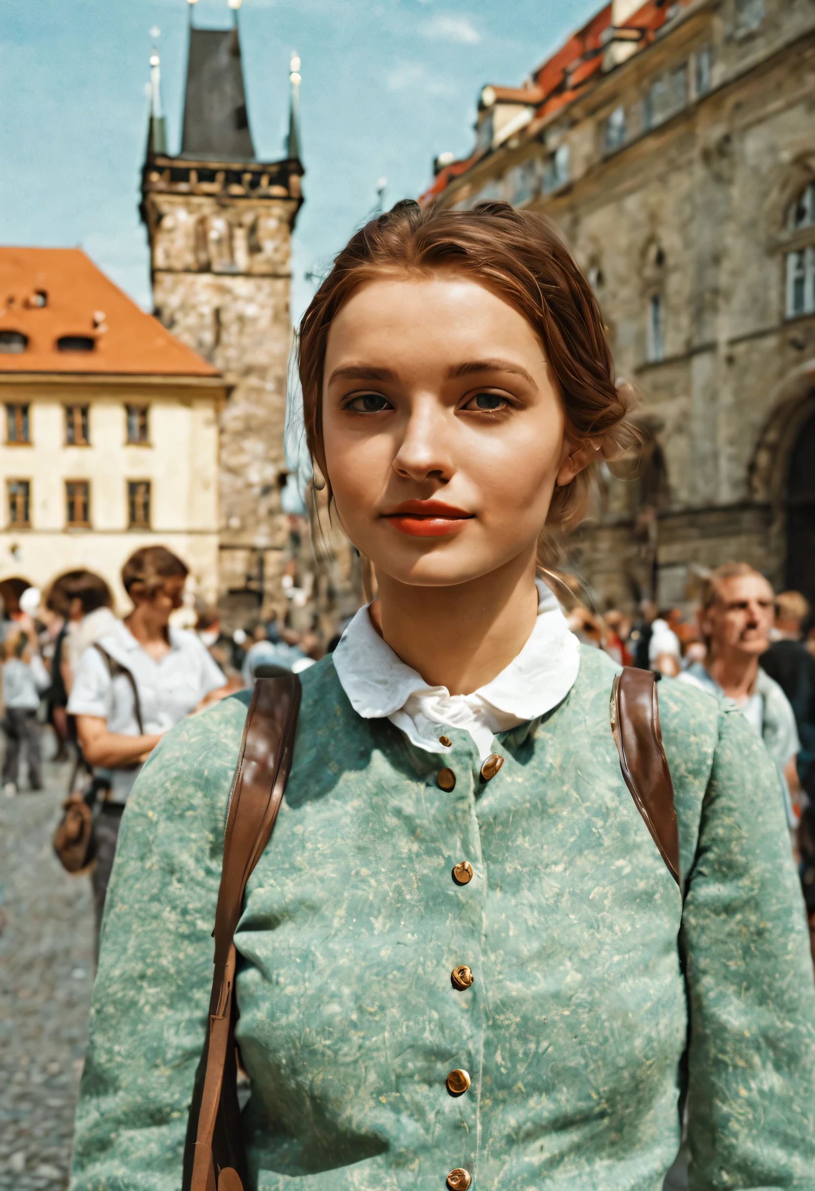 Beautiful girl, One, Prague, photorealistic, kodak 400