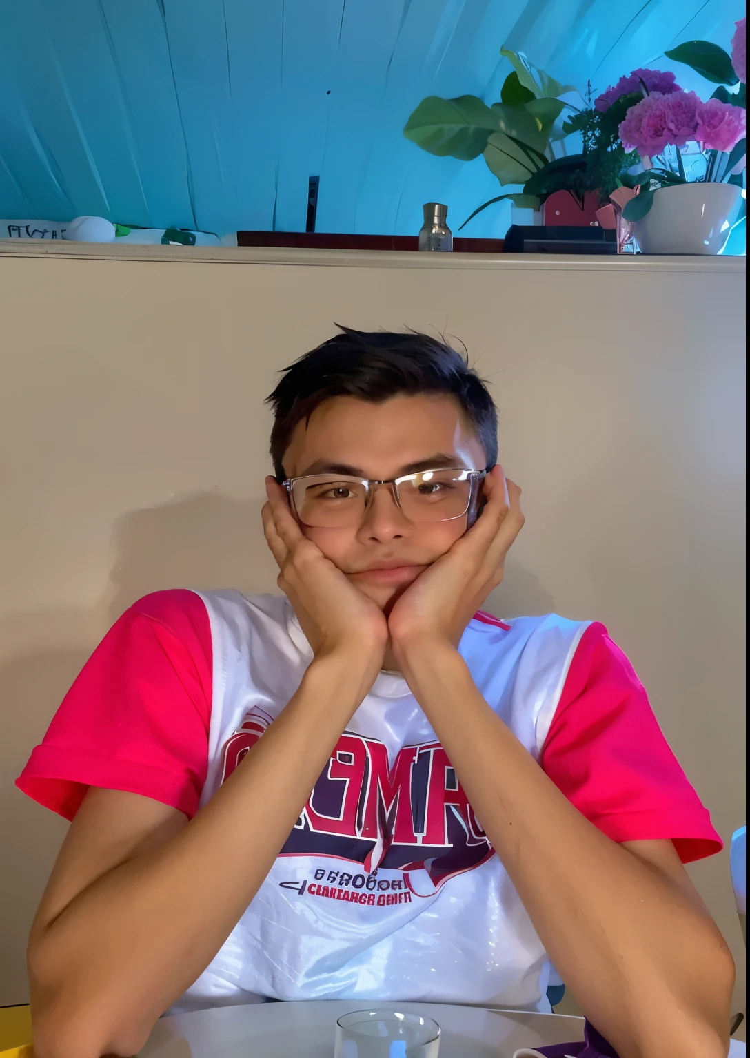there is a boy sitting at a table with a plate of food, imagem frontal, taken at the beginning of 2020, magnetic years, suave em _ o fundo, looks like fabiula nascimento, full head shot, cerca de 19 anos, pose frontal, ela tem cerca de 16 anos, Riyad Cassiem