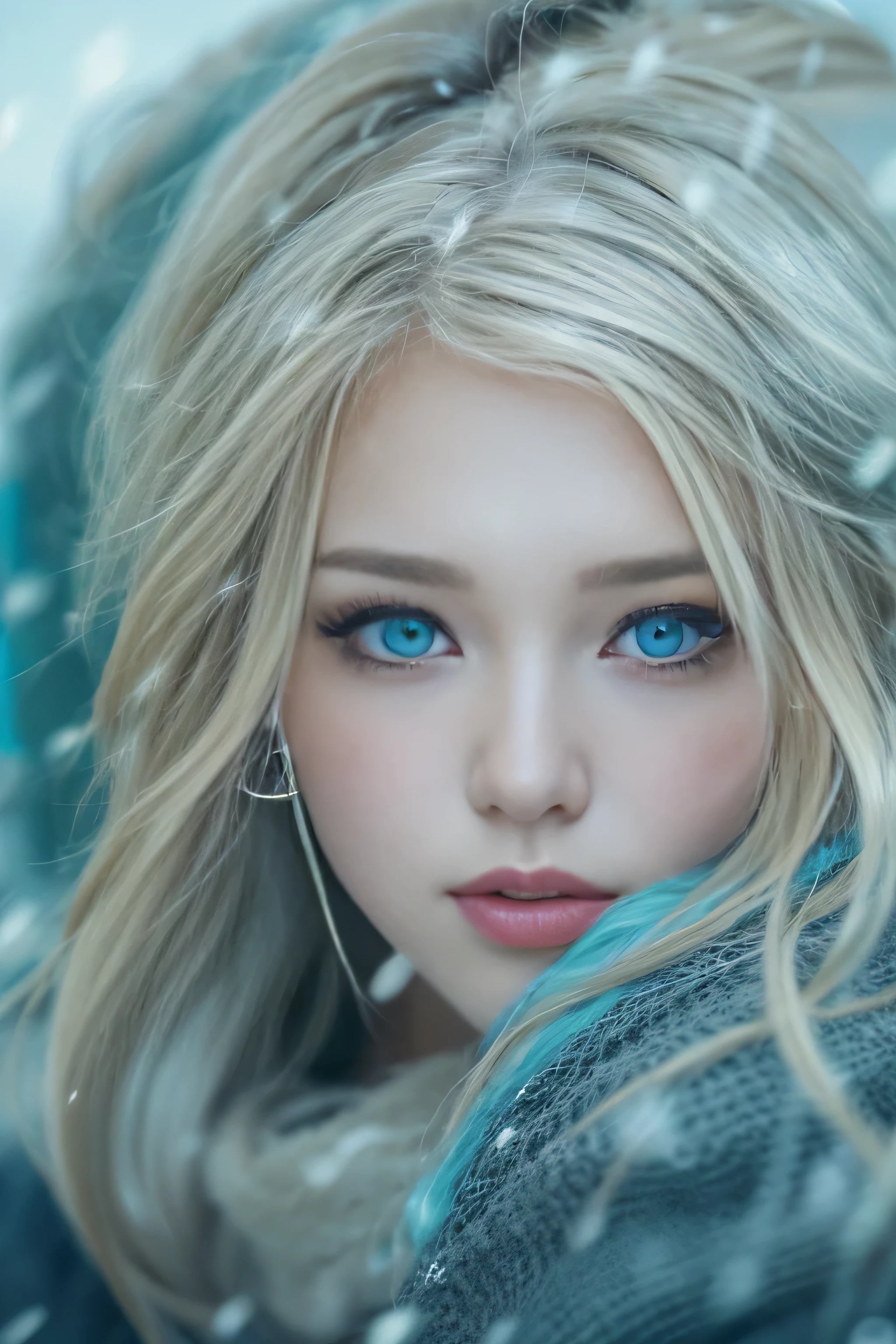1 female、(european:1.5)、(late 20s)、(super beautiful)、(beautiful face:1.5)、(detailed face:1.5)、(blue eyes)、blonde、shallow depth of field、It had been snowing since I got off the night train..、I can only hear the sound of the sea、I also took the ferry alone..、Staring at the frozen seagulls