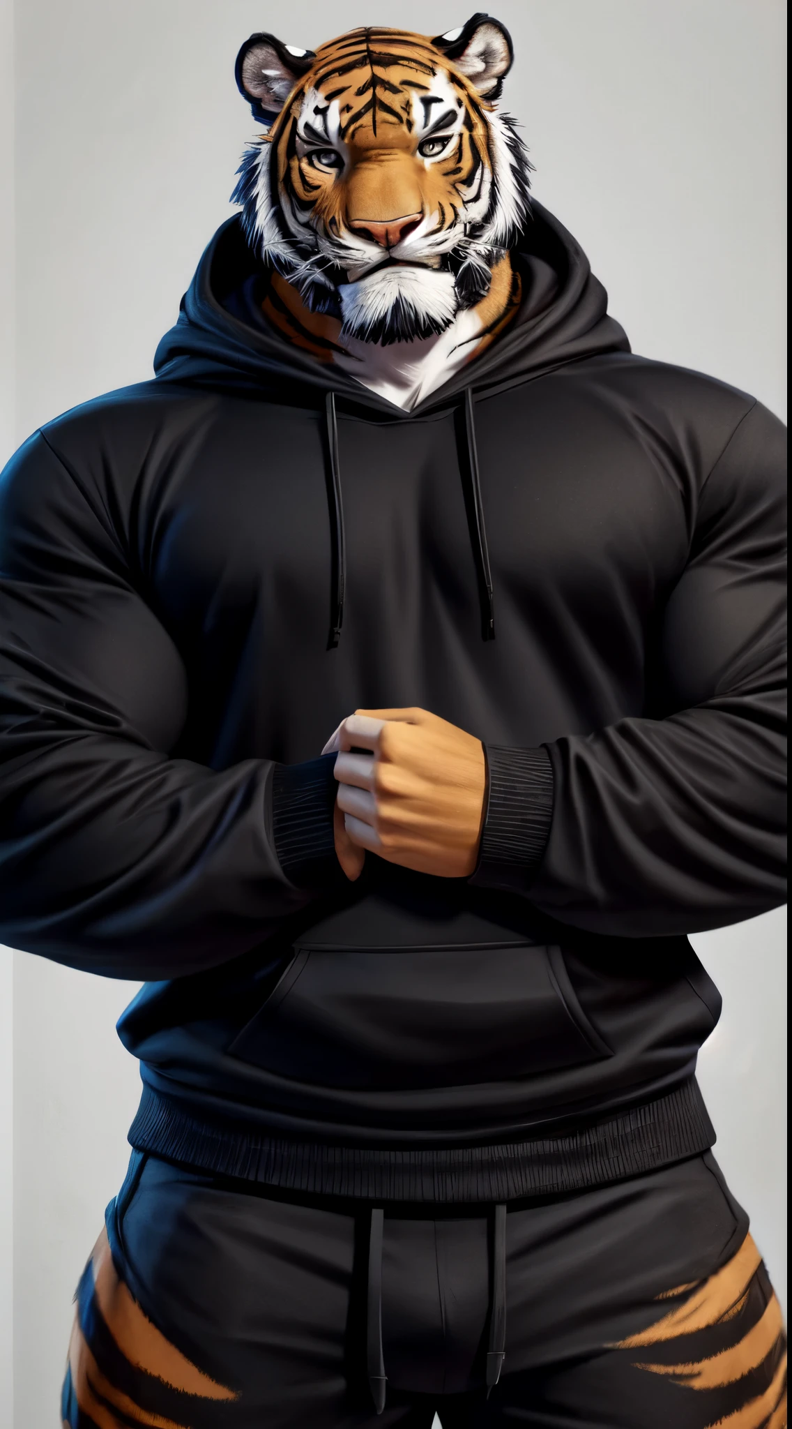 gigachad tiger in a black hoodie