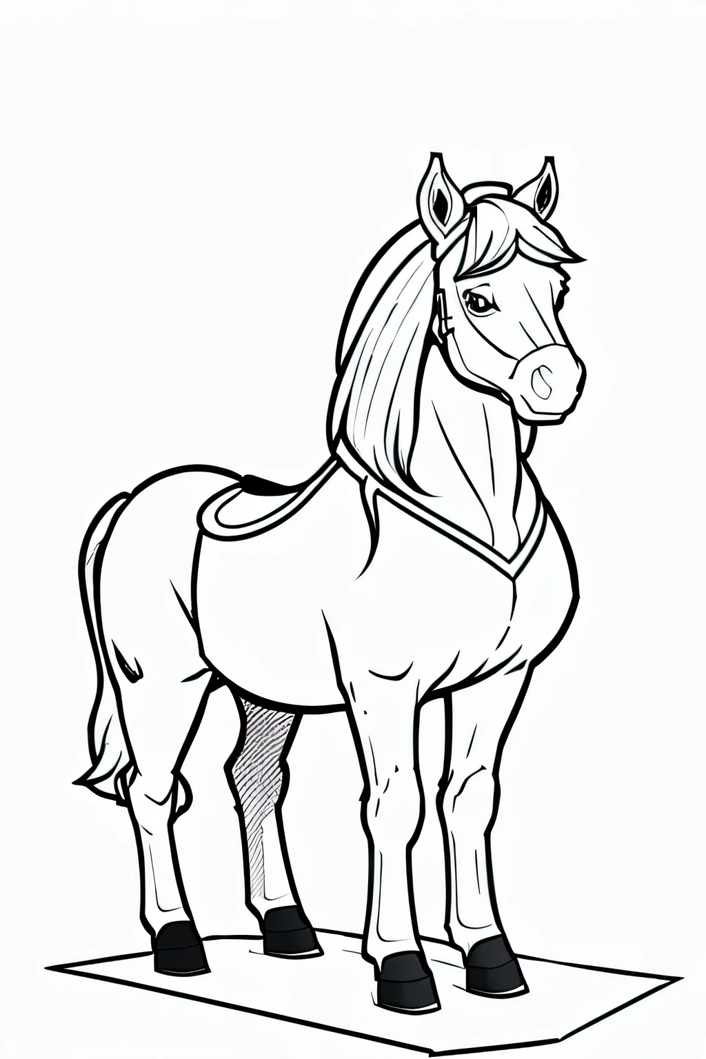 coloring page, de um cavalo no estilo cartoon da floresta, linhas grossas, sem cor, fundo branco apenas linhas