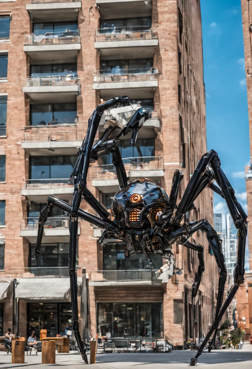 Giant Spider Robot Appears in Building District

