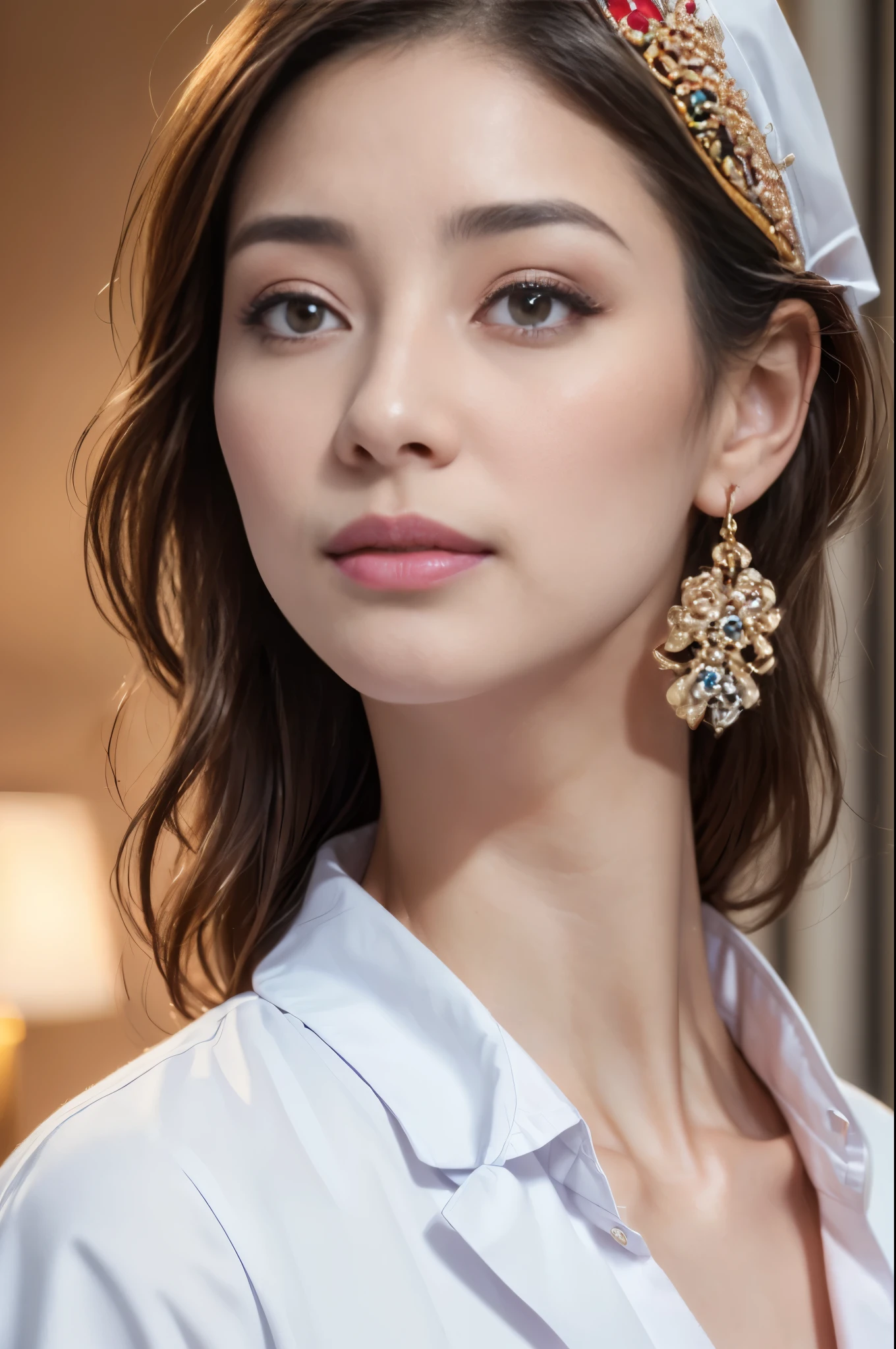 (sfw:1.3)、Photorealistic beautiful doctor、1 female、masterpiece、doctors white coat, collared shirt、(highest quality、8K、32K、masterpiece、sfw:1.3)、(Photoreal:1.3)、Raw photo, detailed face,,beautiful hair,skin that looks real、 ((nurse style)), Pixie Cut、small breasts:1.5, black tight skirt、 natural makeup、inside hospital, detailed background, perfect lighting, Depth of bounds written, Stethoscope ,