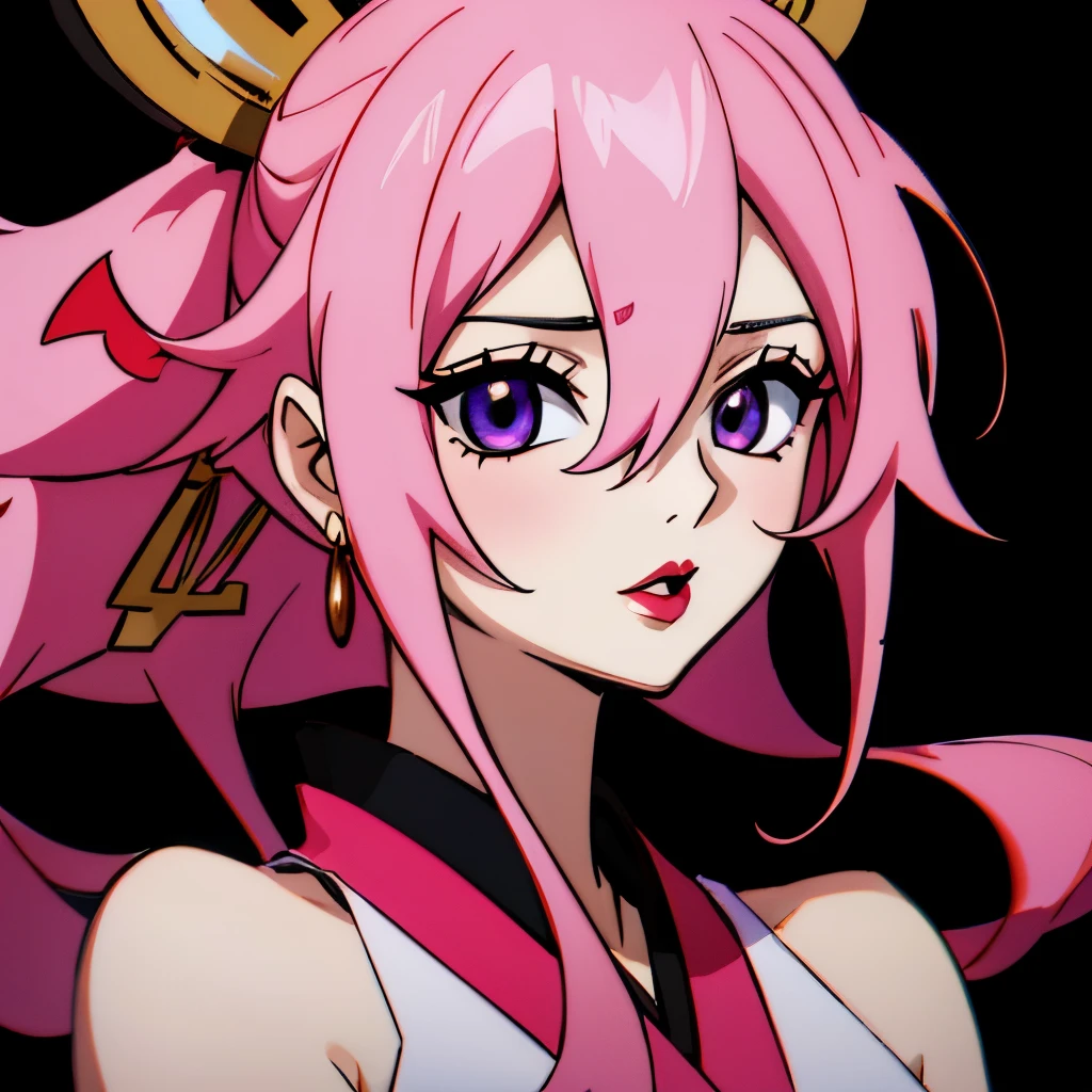 sexy yae miko ,Junko Enoshima, hair between eyes, pink hair, red lips, black background