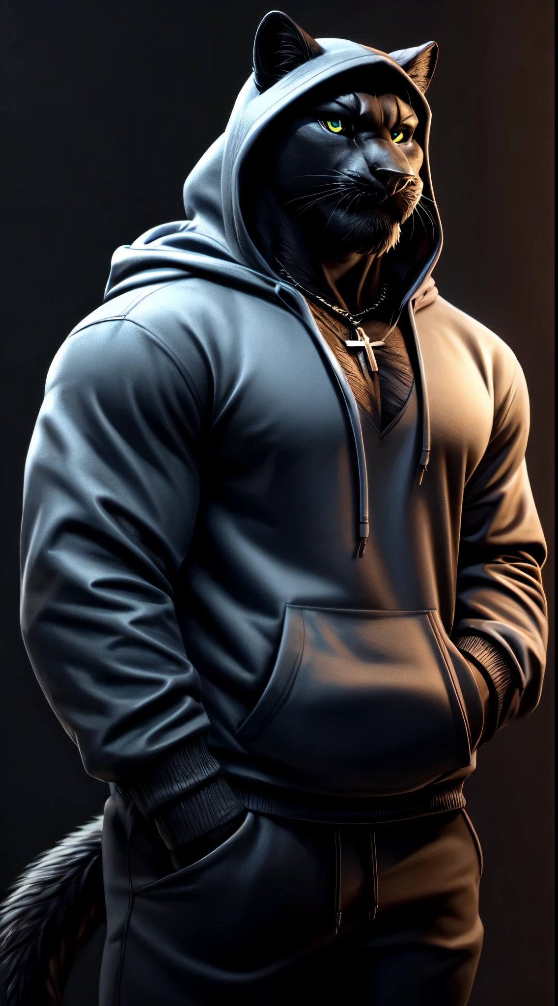 gigachad black panther in a hoodie