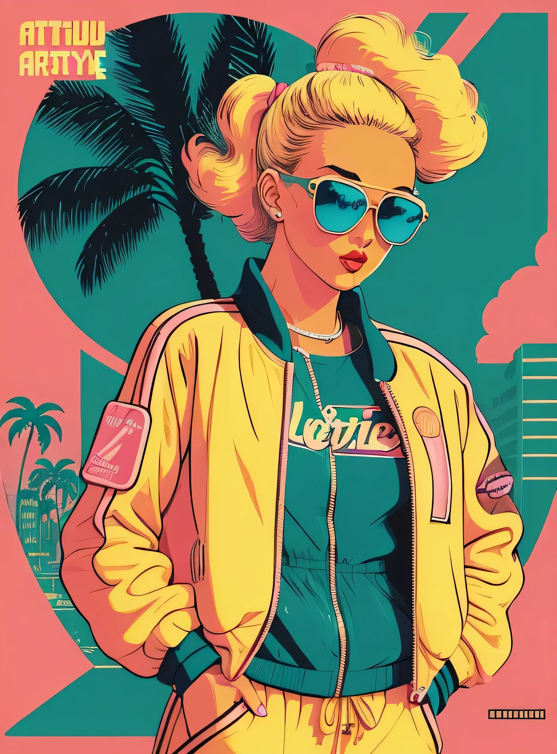vaporwave style, style of Kelly Sue DeConnick woman 30 years old, Blake Lively, beach on a tropical island . retro aesthetic, cyberpunk, vibrant, neon colors, vintage 80s and 90s style, highly detailed, 
BREAK
(Ink painting:1.2)