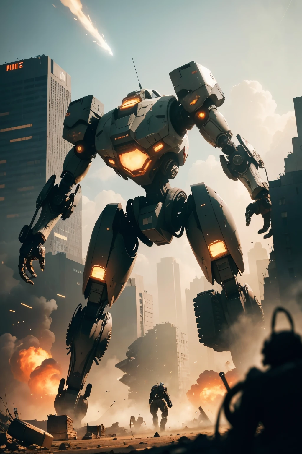 In the heart of a war-torn futuristic landscape, a photo captures the intensity of a robot in battle. Its metallic sheen glistens under the harsh sunlight, reflecting the chaos and destruction around it. Bullets ricochet off its reinforced armor, leaving trails of sparks in their wake. Dust and smoke fill the air as the robot charges forward, its mechanical limbs moving with precision and power. The backdrop of the city in ruins sets the stage for this dystopian atmosphere of chaos and destruction.

Silhouettes of other robots locked in combat dot the battlefield, creating a sense of urgency and tension palpable in the image. The deaf