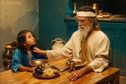 high definition photography of Mordecai the son of Jair take care of Esther his uncle's daughter, high definition, 4k, intricate details , sharp focus, high definition, 4k, intricate details , sharp focus,