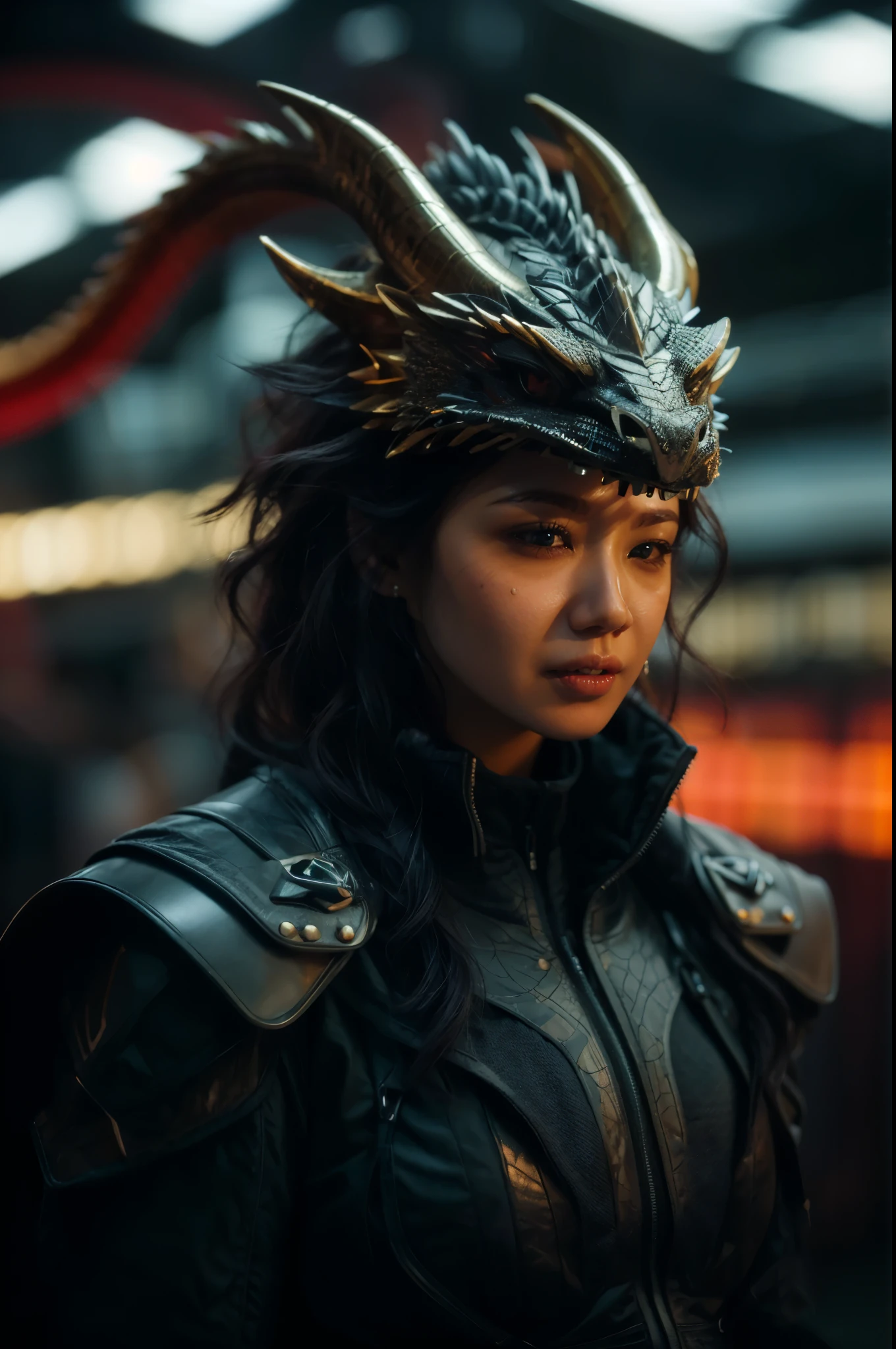 《Diablo 4》A fierce female thief in dark leather armor. She fights a group of demonic creatures.She wears a black and white crystal necklace as big as her head.