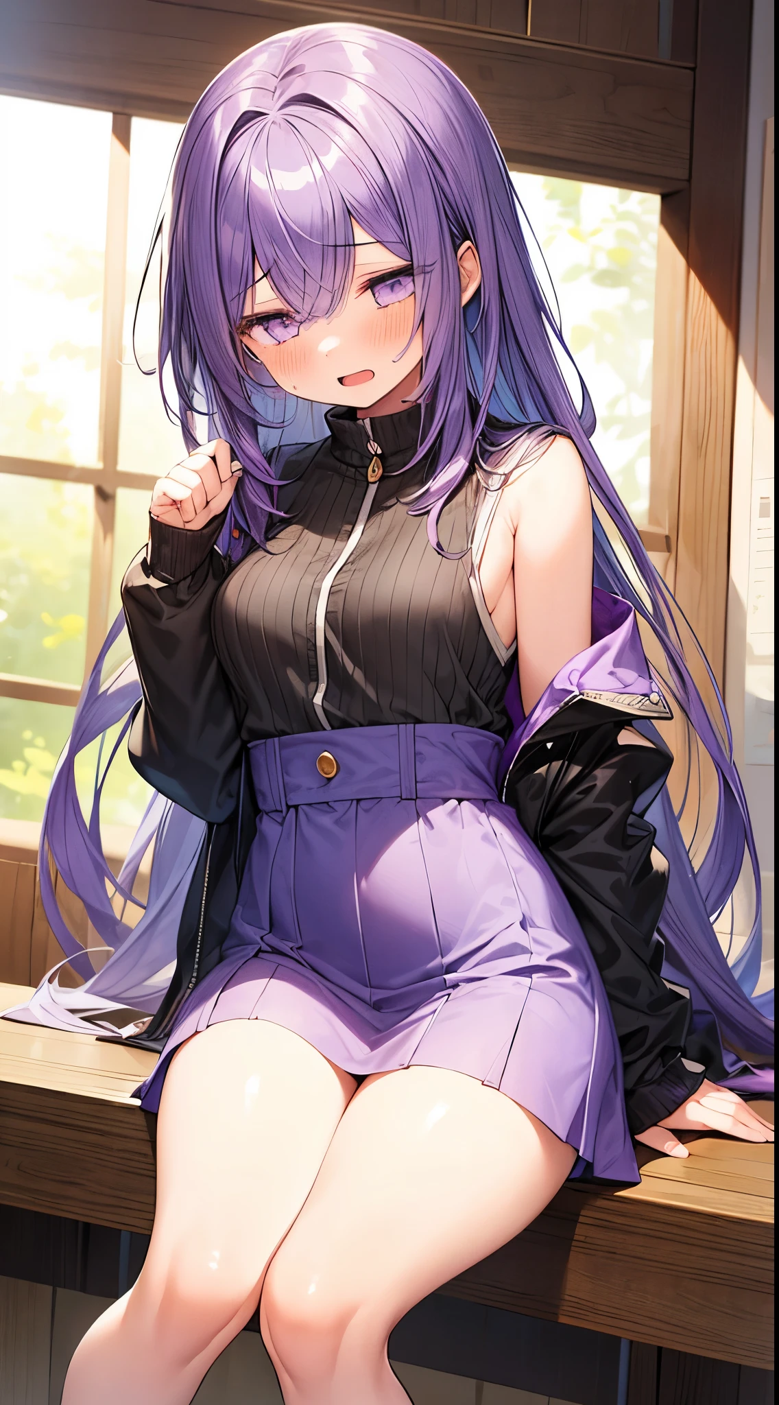 (1girl in:1.4),(dark Purple Eyes:1.1),BREAK,(Long Purple Hair:1.3),BREAK,( beautiful girl:1.2),[Closed eyes: (Empty eyes:1.4):12],(Beautiful shiny thighs:1.2),Open mouth,(Tears:0.9), (looking away:1.4)