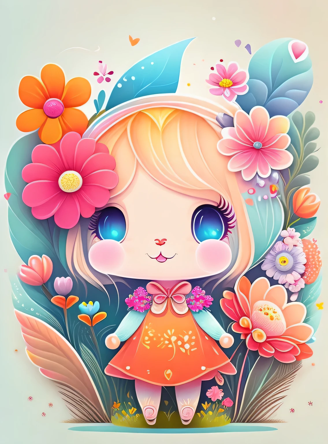 the colorida abstract of cute little fairy and flowers, (colorida,altamente detalhado,arte vetorial)