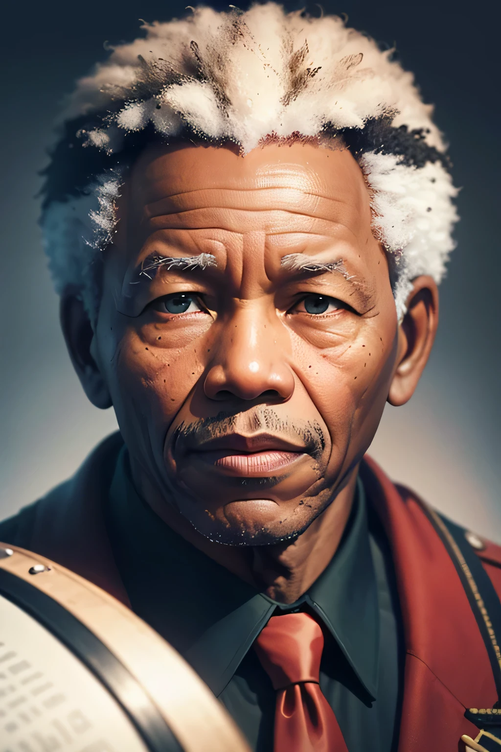 Create an artistic representation of the false memory, showing Nelson Mandela delivering a speech in the 1980s. Emphasize the vivid details that people erroneously remember, such as news coverage and his widow's speech.
Keywords: Mandela's speech, false memory, vivid details, news coverage, widow's speech.