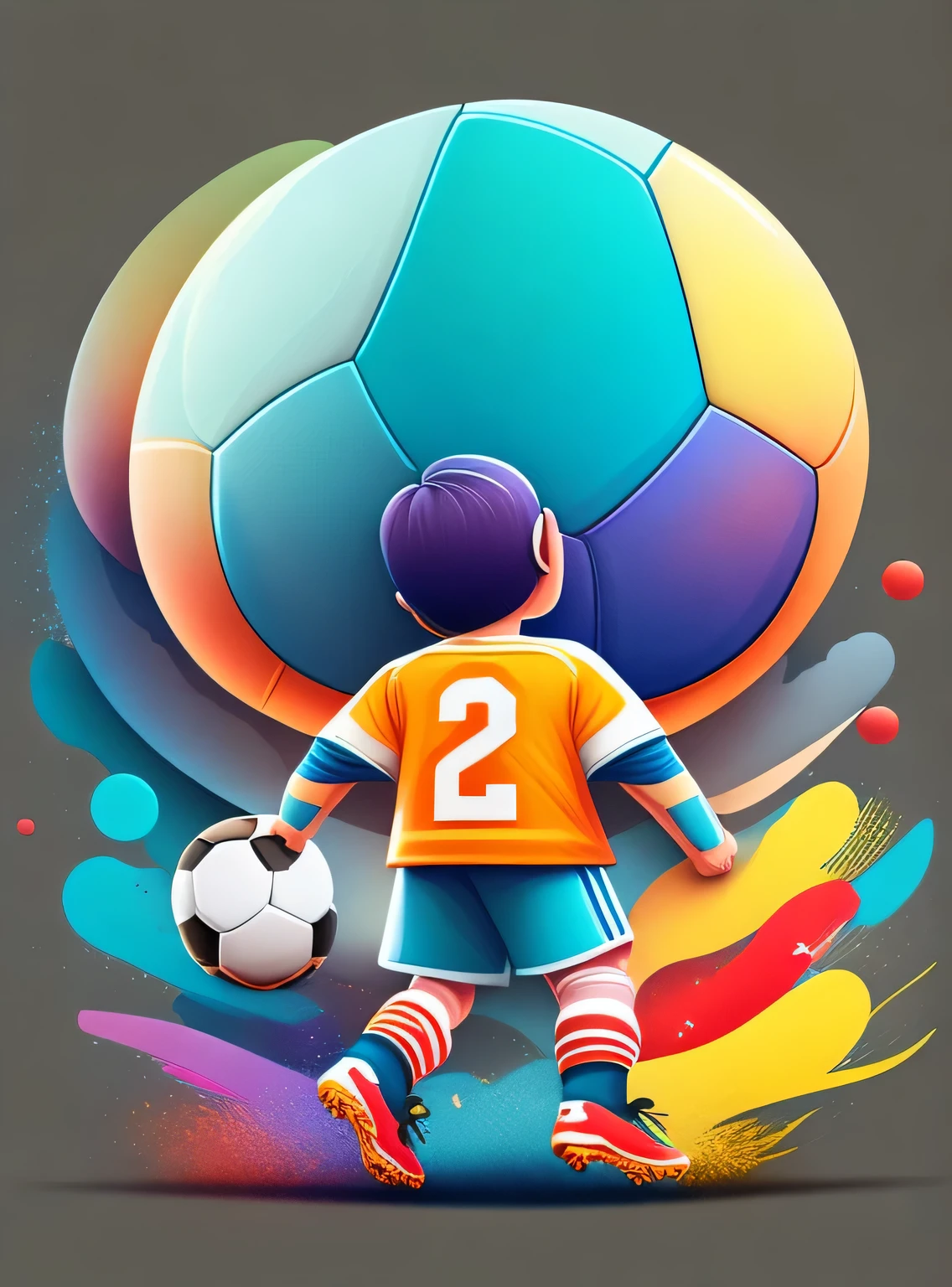 the colorida abstract of cute little football player boy, (colorida,altamente detalhado,arte vetorial)