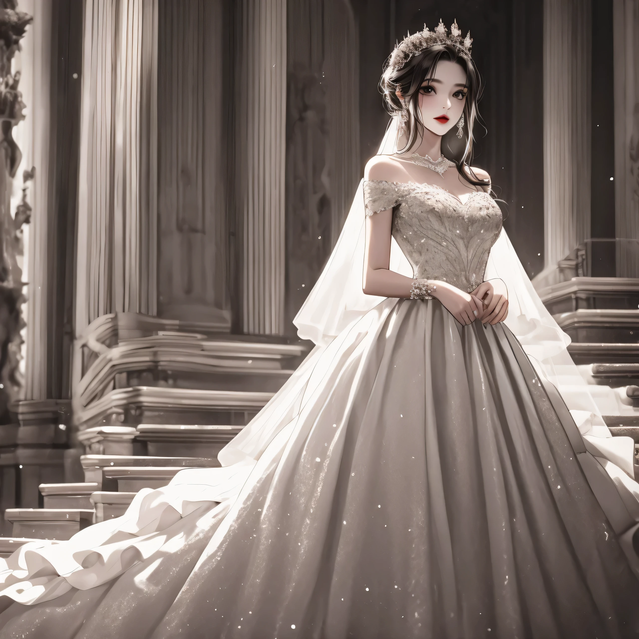 vampire girl in beautiful gown, bridal dress