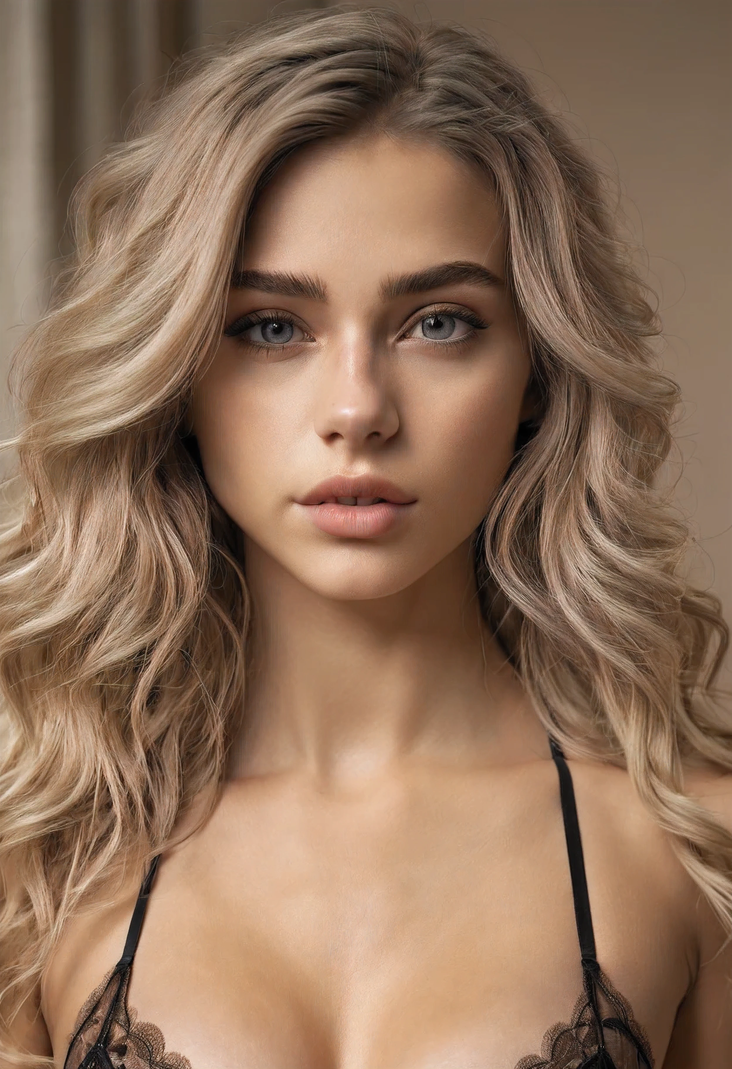Beautiful European girl, perfect figure , lingerie,Youth, Top body photo, 19yo, Blonde hair, Detailed hair, Skin texture, Skin realism, Sharp focus, Highly detailed, Best quality, 4k , Masterpiece, Realistic, Professional photography, Raw photo