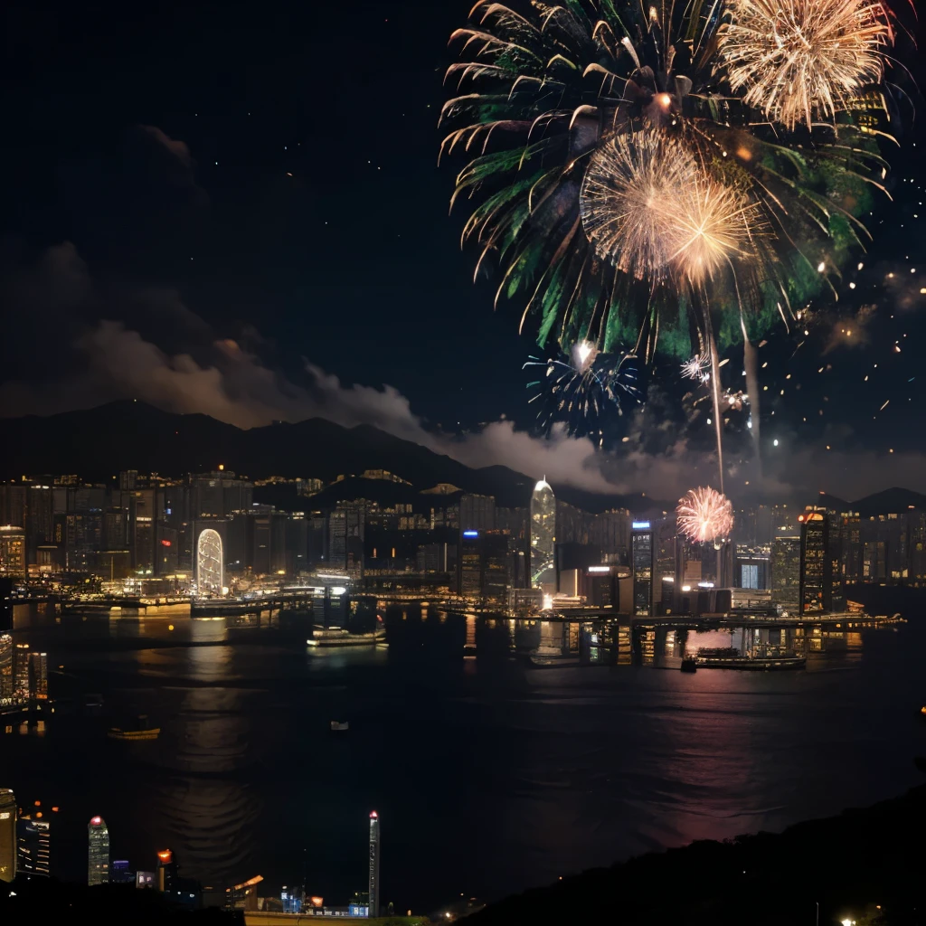 Hongkong,night view,fireworks