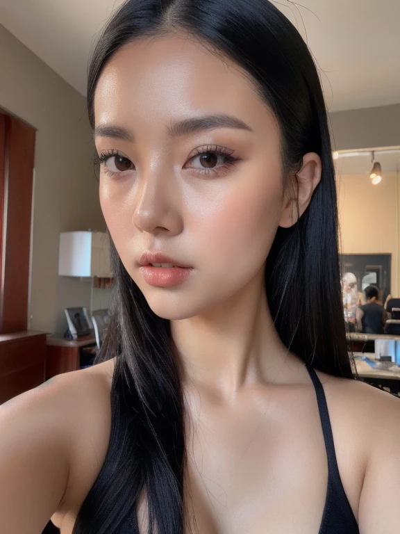 (realistic、masterpiece、Best Quality、8K、highres、high resolution:1.3)、1 girl、Big breasts、white bikini、looking at viewers、super fine face and eyes、long hair、 upper body、
